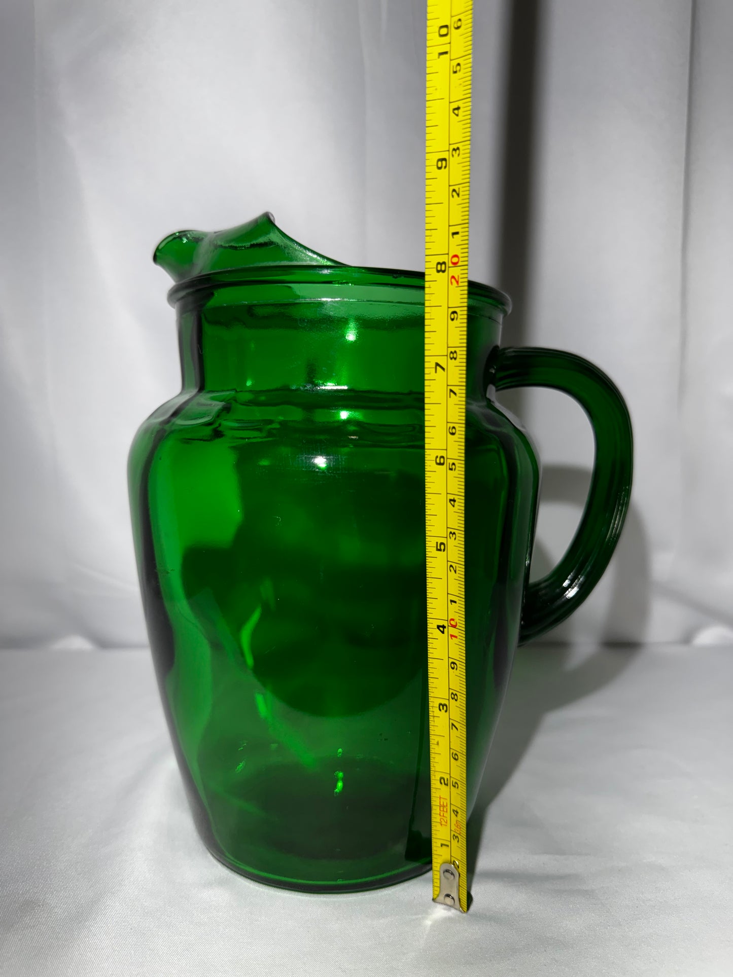 Vintage Anchor Hocking Forest Green Glass Pitcher Ice Lip 1950s–1960s