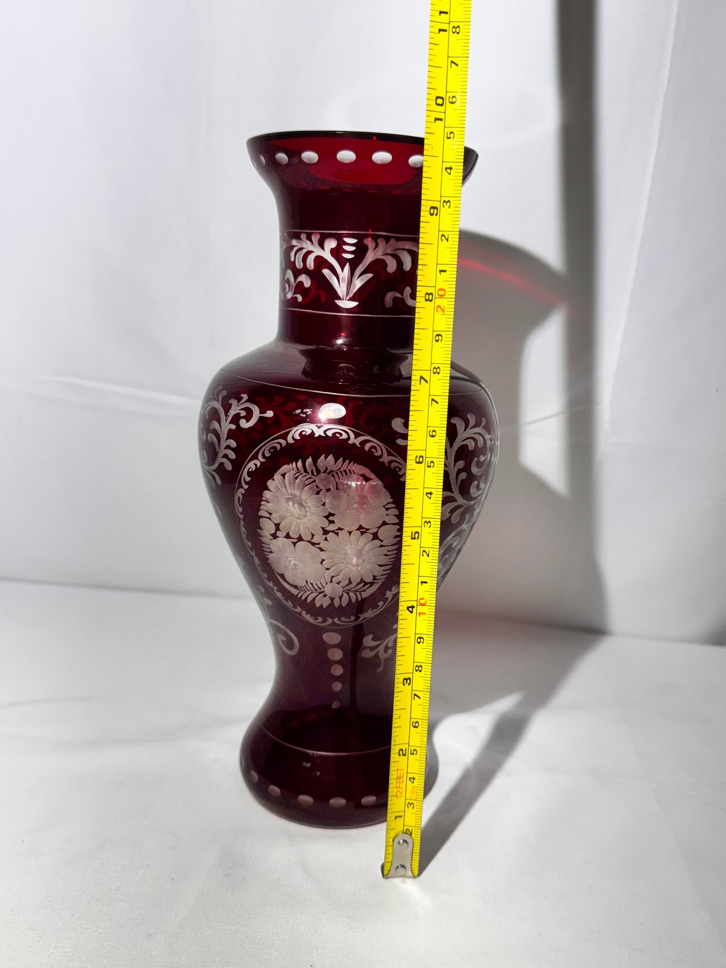 Vintage Egermann Czech Bohemian Ruby Red Cut to Clear Crystal Vase – Hand Cut Art Glass 10