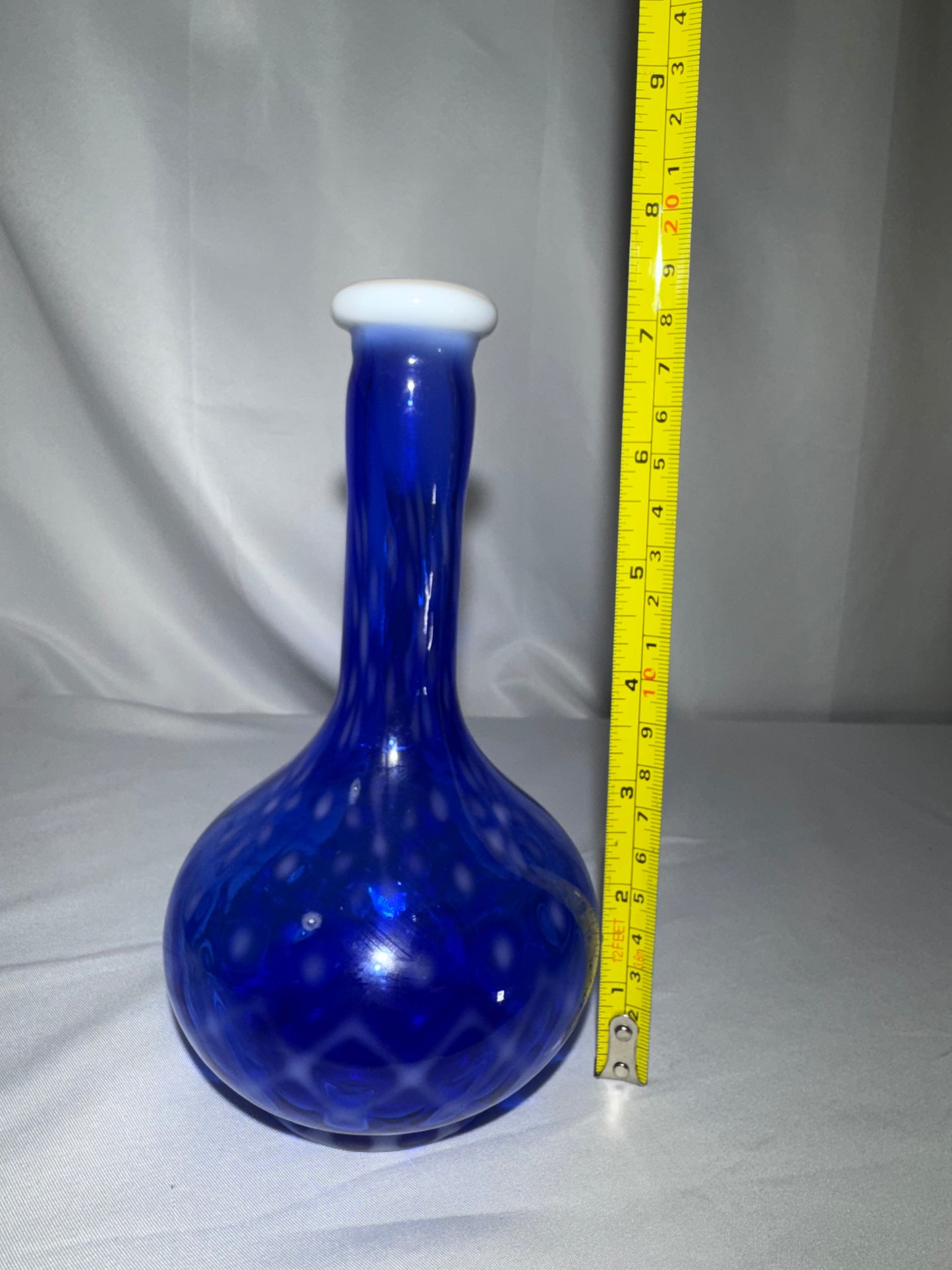 Rare Vintage Cobalt Blue Opalescent Snowflake Glass Barber Bottle