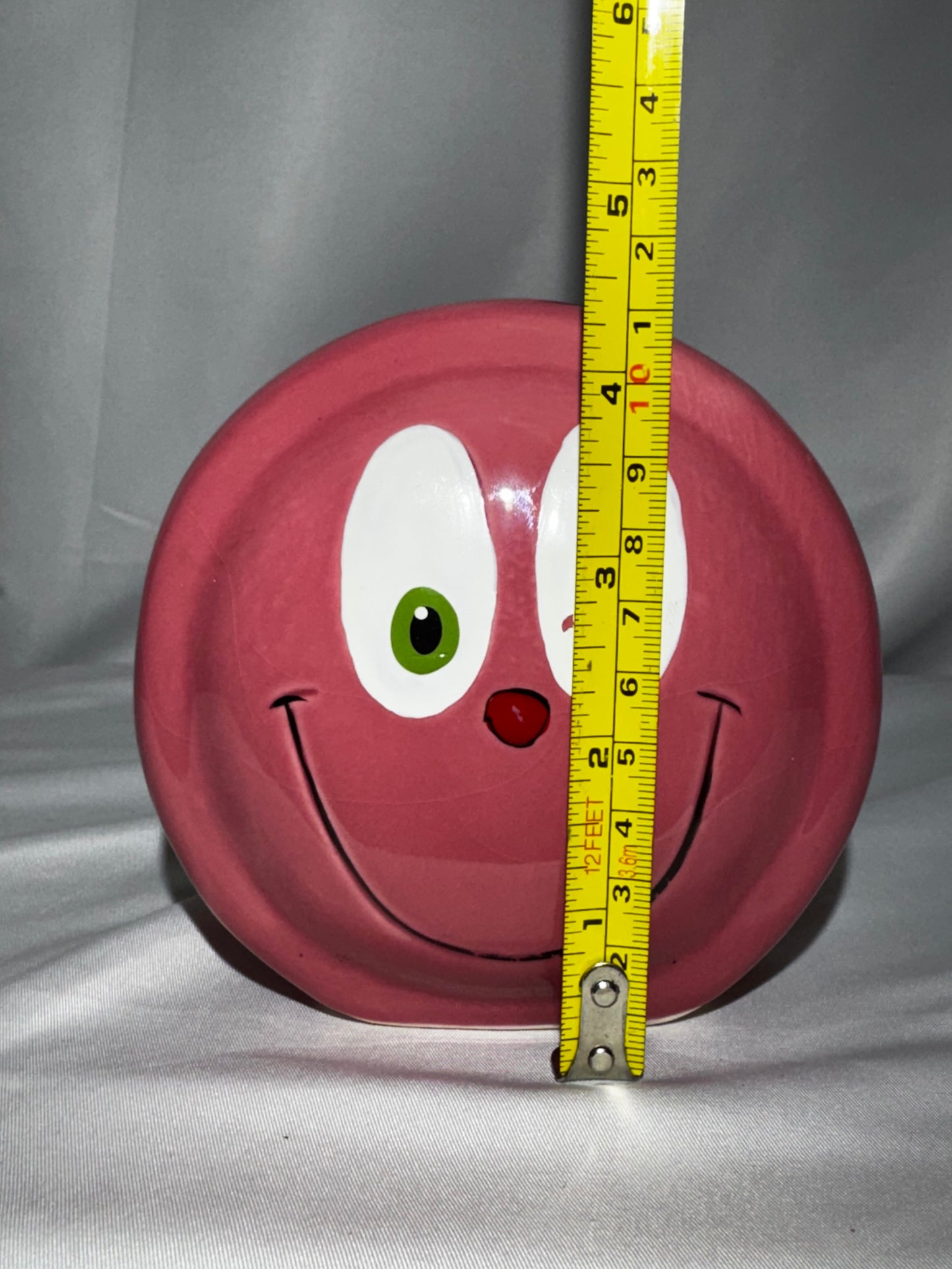 Vintage 1970s Pink Smiley Face Ceramic Coin Bank Piggy Bank w/ Stopper Retro 4.5β