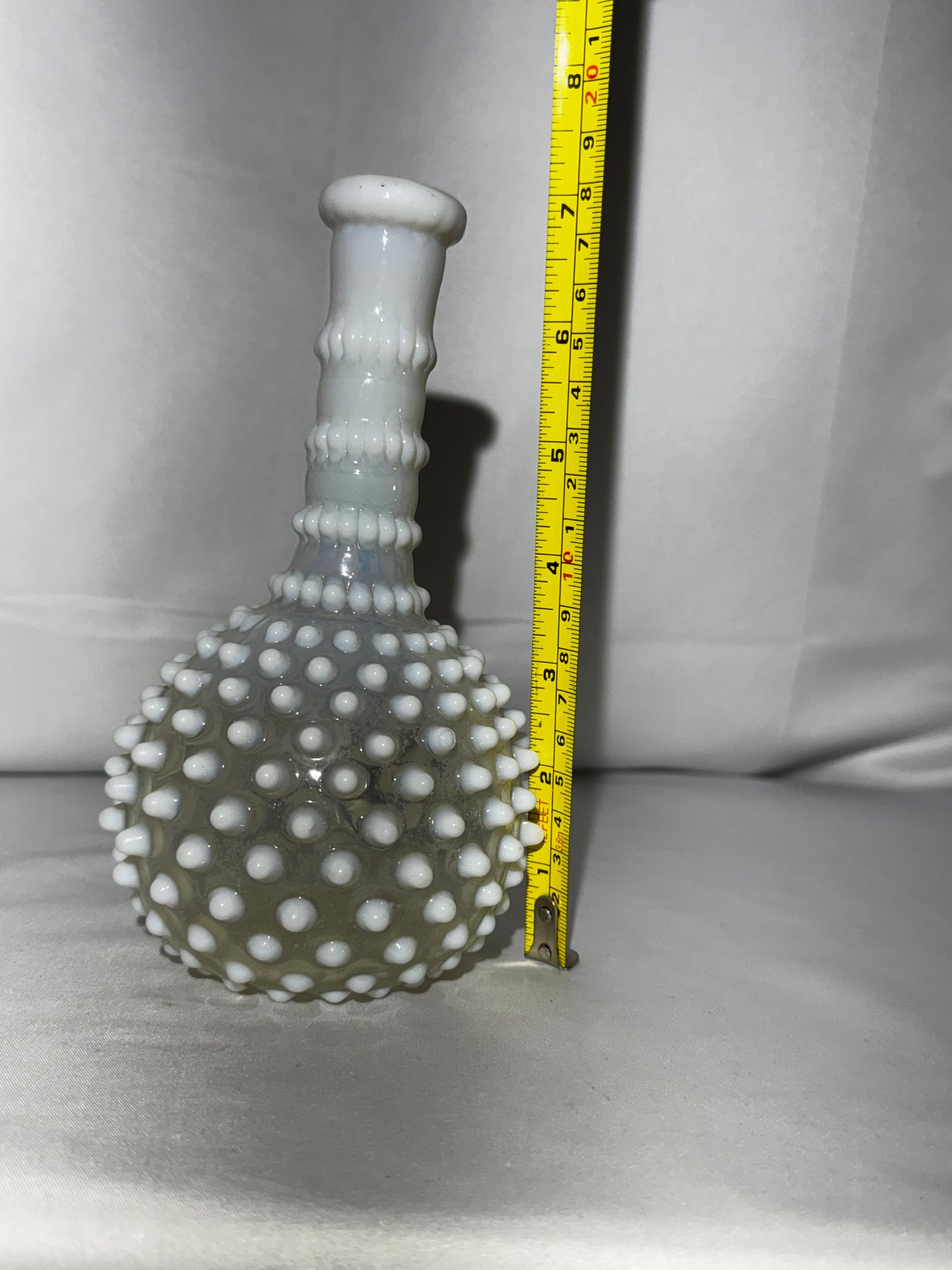 Vintage Fenton Art Glass Moonstone Opalescent Hobnail Bud Vase – 7”