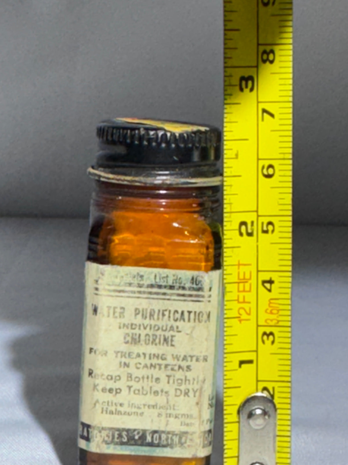 Vintage U.S. Military Halazone Water Purification Tablet Bottle – WWII/Korean War Era