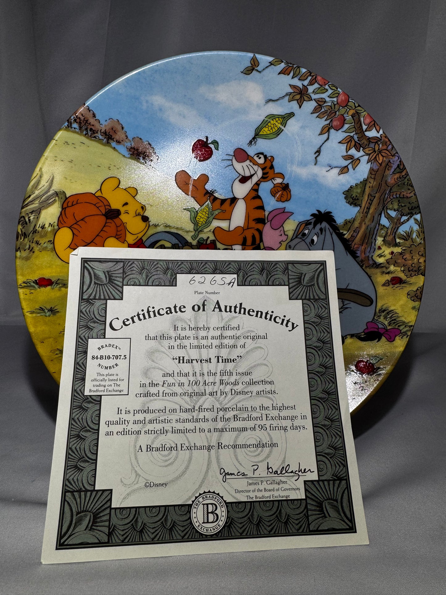 Bradford Exchange Winnie the Pooh “Harvest Time” Collector Plate COA 5th Issue
