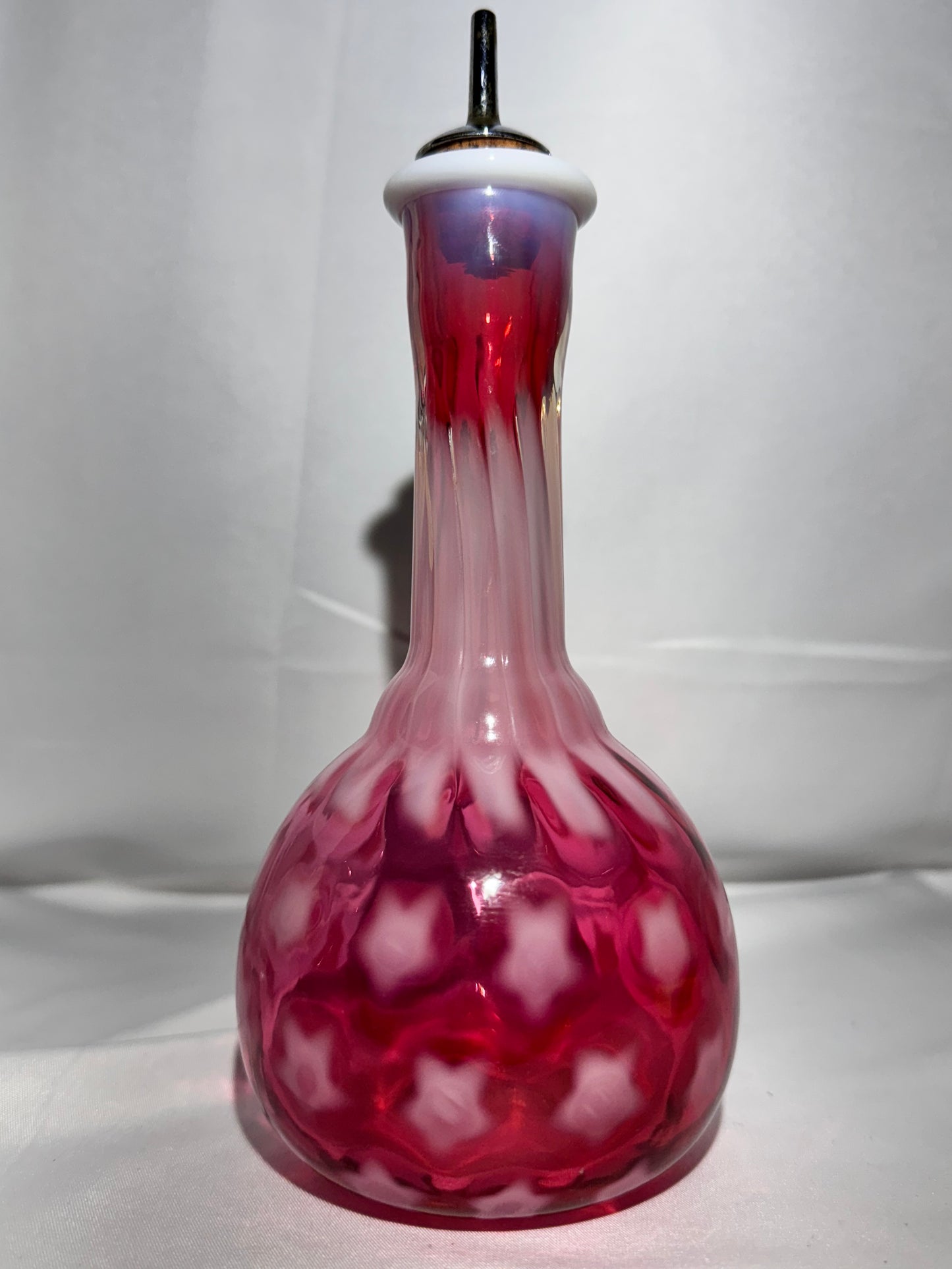 Vintage Cranberry Barber Bottle – Stars & Stripes Pattern with Stopper
