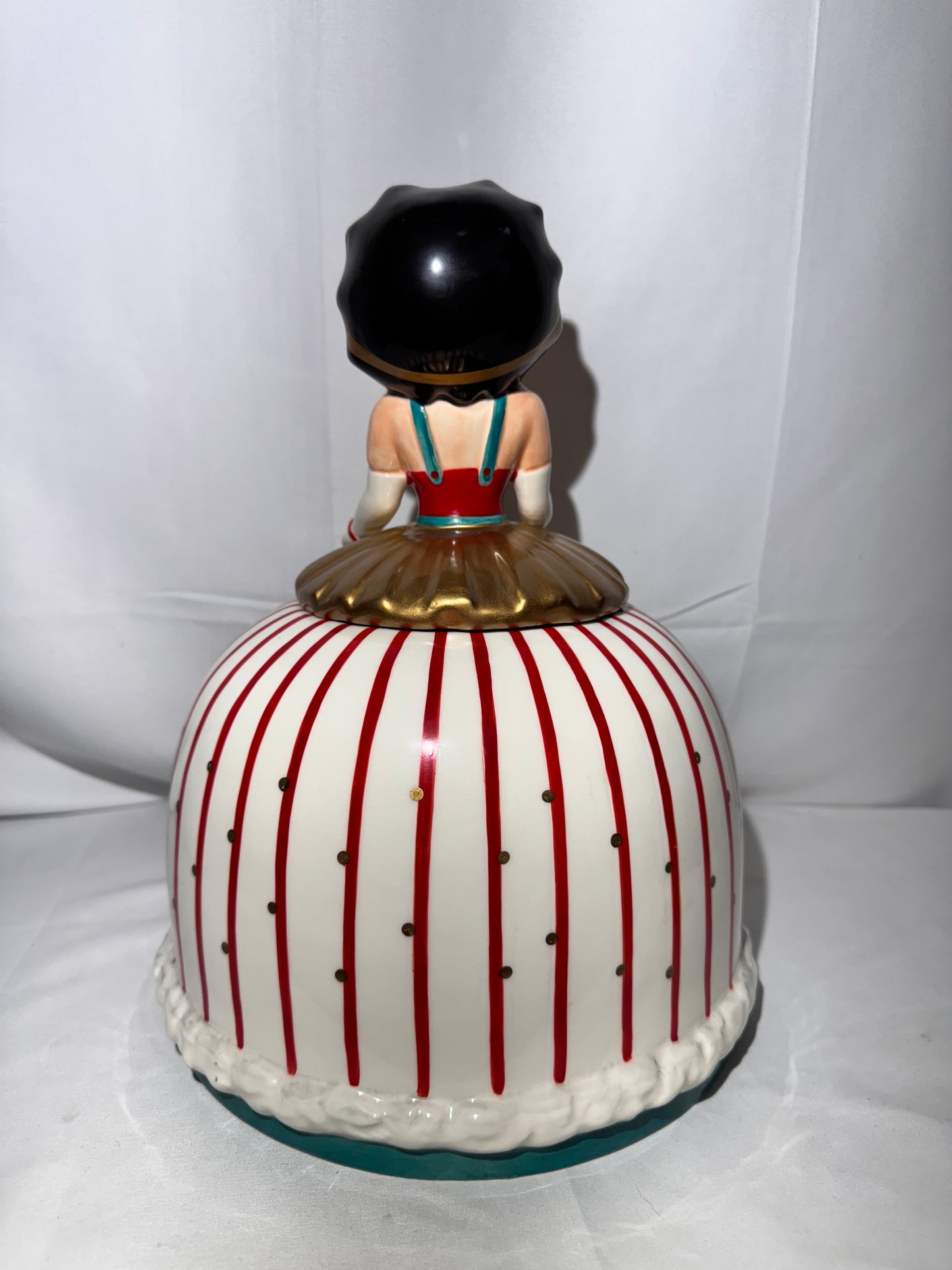 Betty Boop Cookie Jar by Vandor 1999 – Princess Dress Red Stripes Gold Polka Dots – 12” Tall