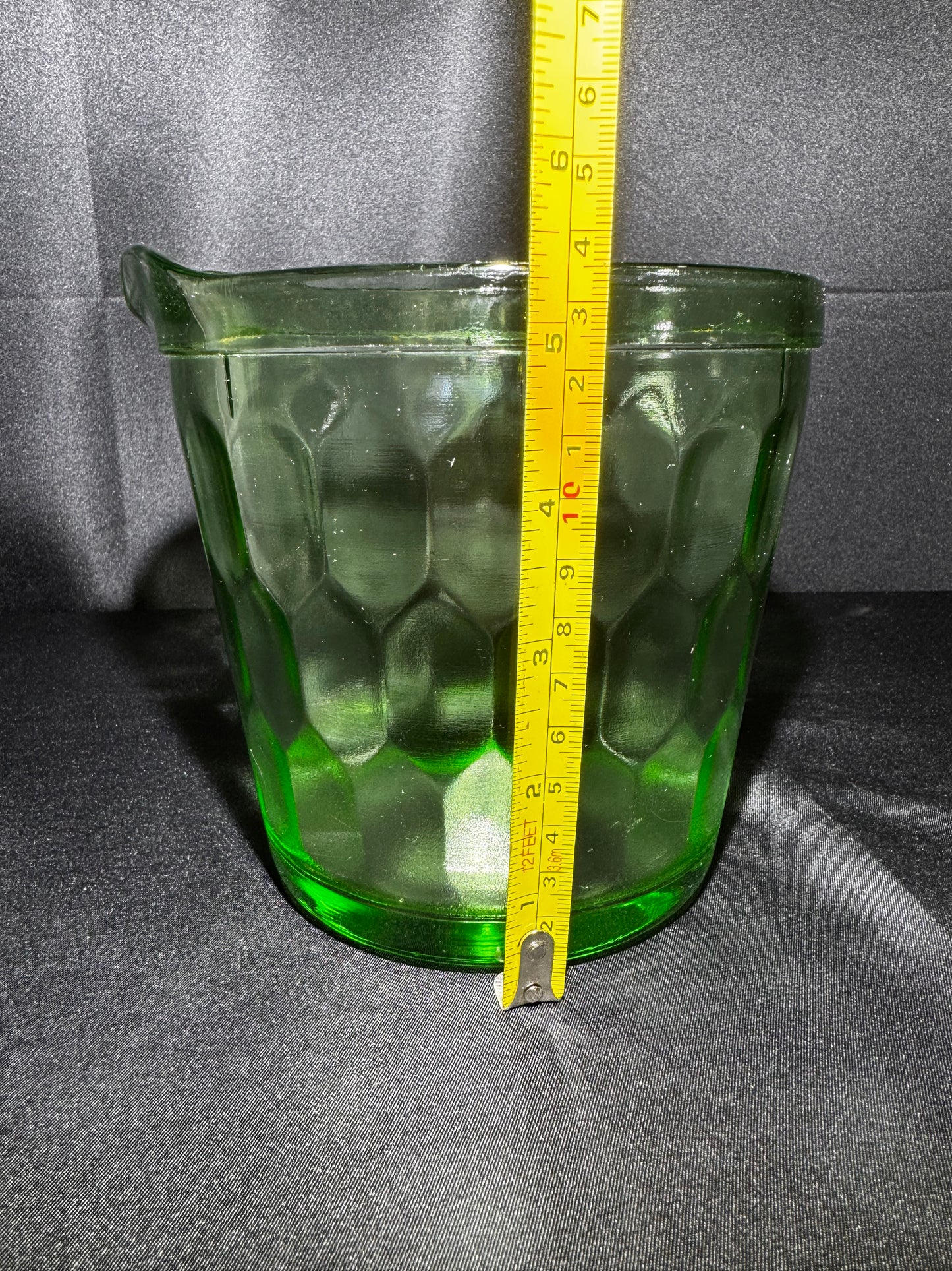 Vintage Jeannette Glass Green Uranium Glass Ice Bucket Hex Optic Honeycomb Depression Glass