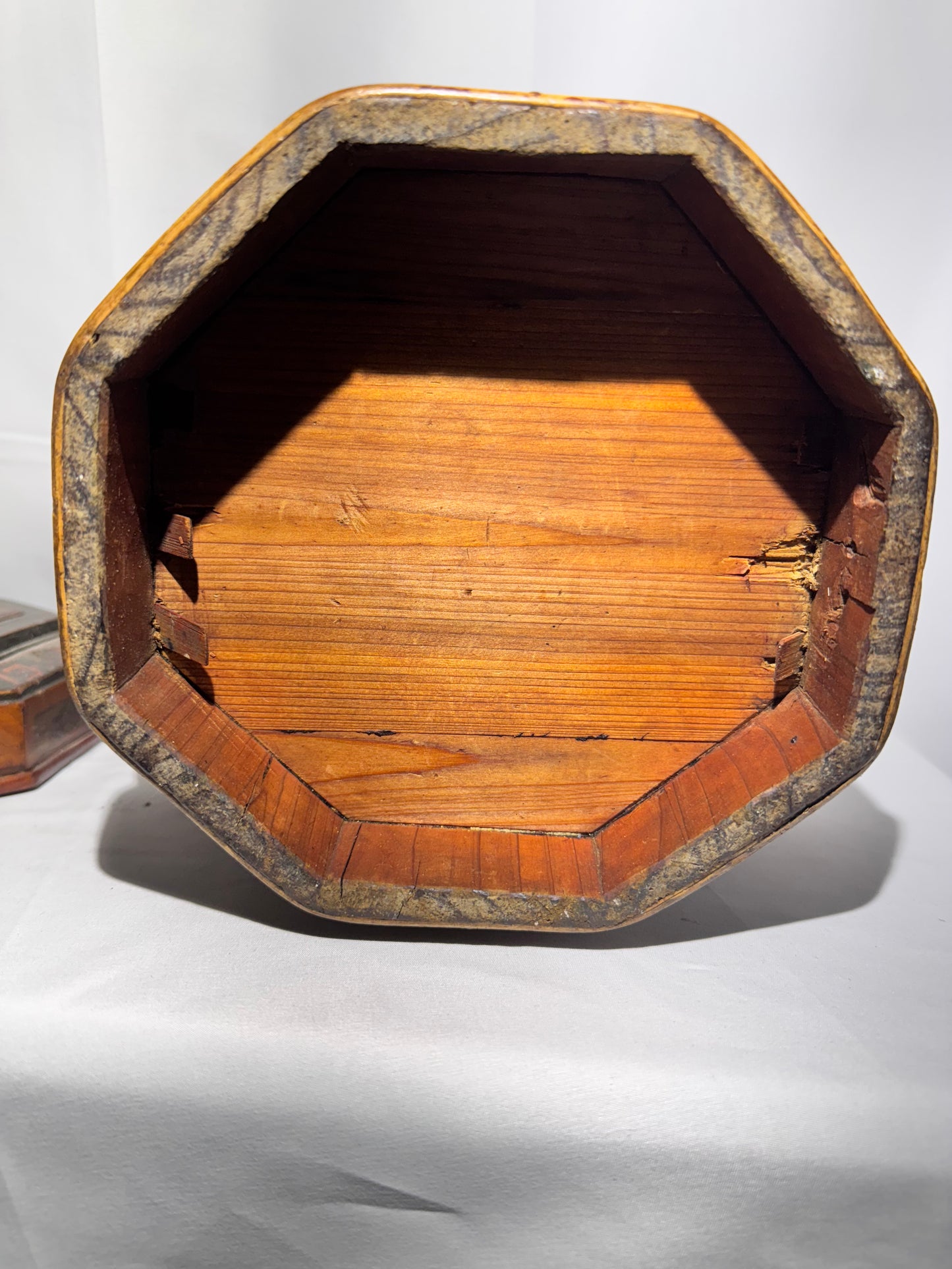 Antique Chinese Wedding / Brothel Basket – Lacquer Wood & Woven Bamboo