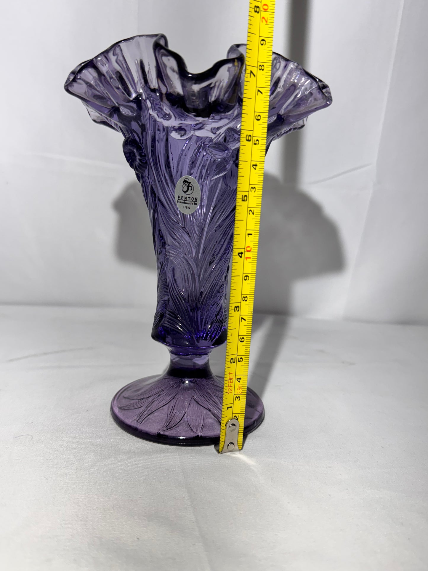 Fenton Amethyst Daffodil Ruffled Vase – Handcrafted in the USA – Original Fenton Sticker – 7.5” Tall