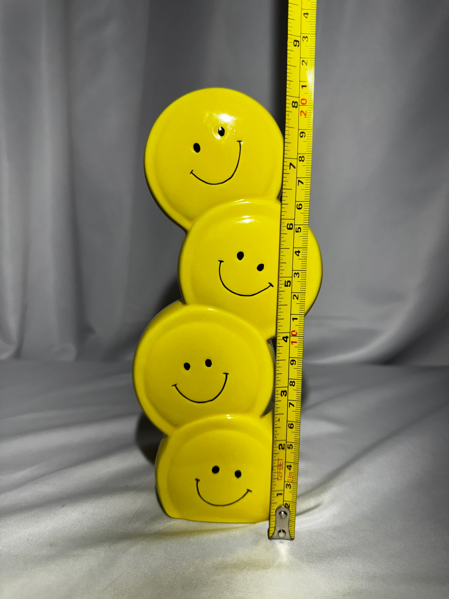 Burton & Burton Yellow Smiley Face Ceramic Vase 4 Stacked Faces Retro 8.5” Tall