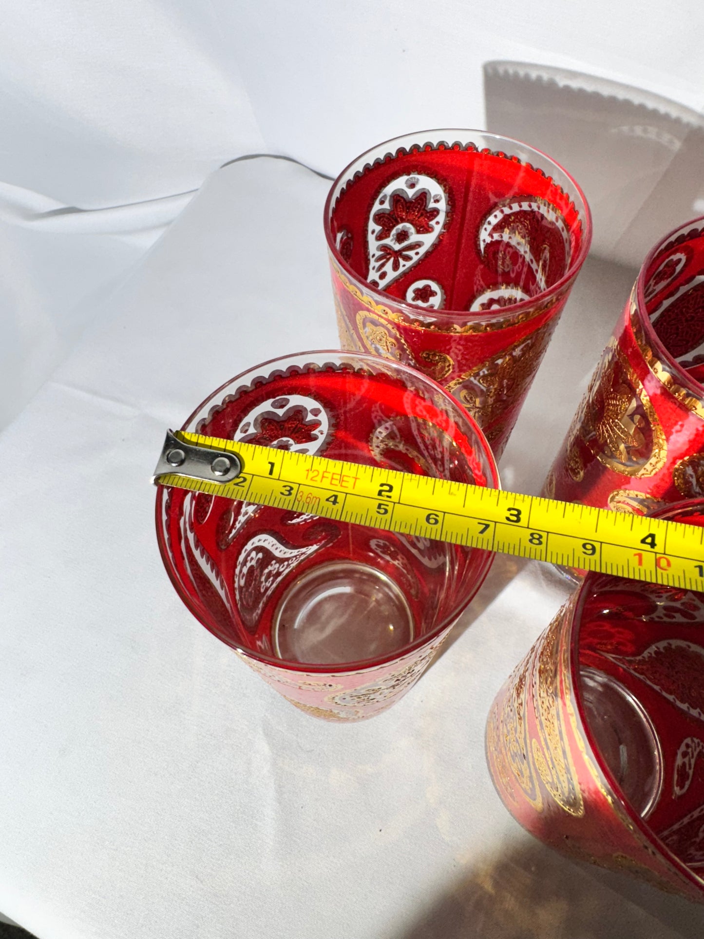 Set of 6 Vintage Culver LTD 22K Gold Red Paisley Highball Glasses – 5½” Tall