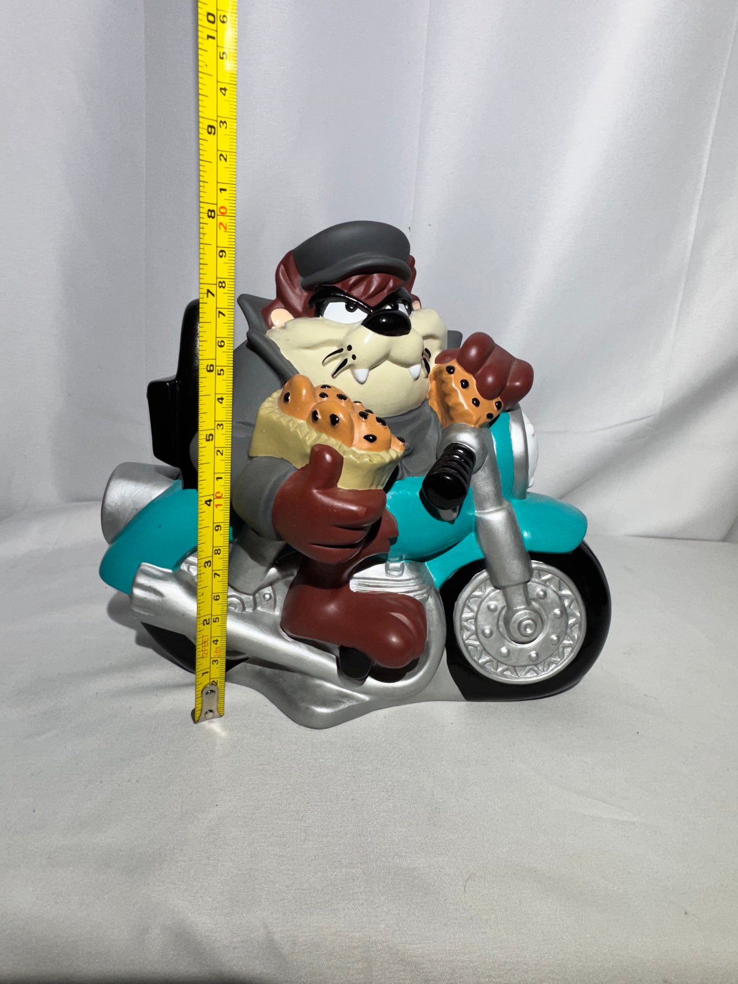 Vintage 1998 Warner Bros. Looney Tunes Tasmanian Devil (Taz) Coin Bank – Motorcycle