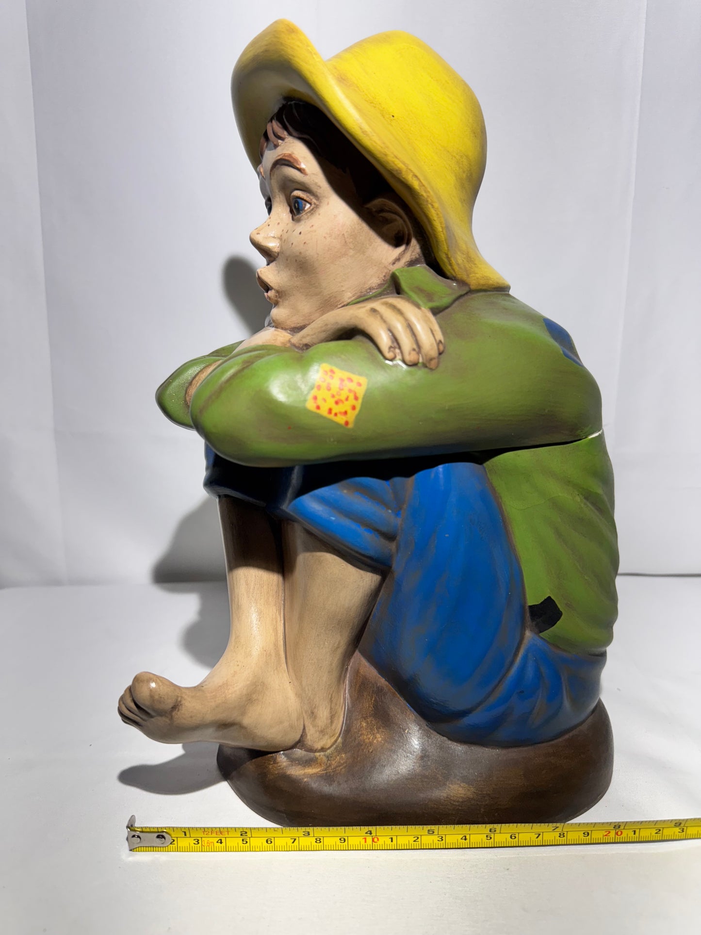 Vintage Arnel’s Chalkware Sitting Boy Whistling Cookie Jar – 1950s -Huckleberry Finn