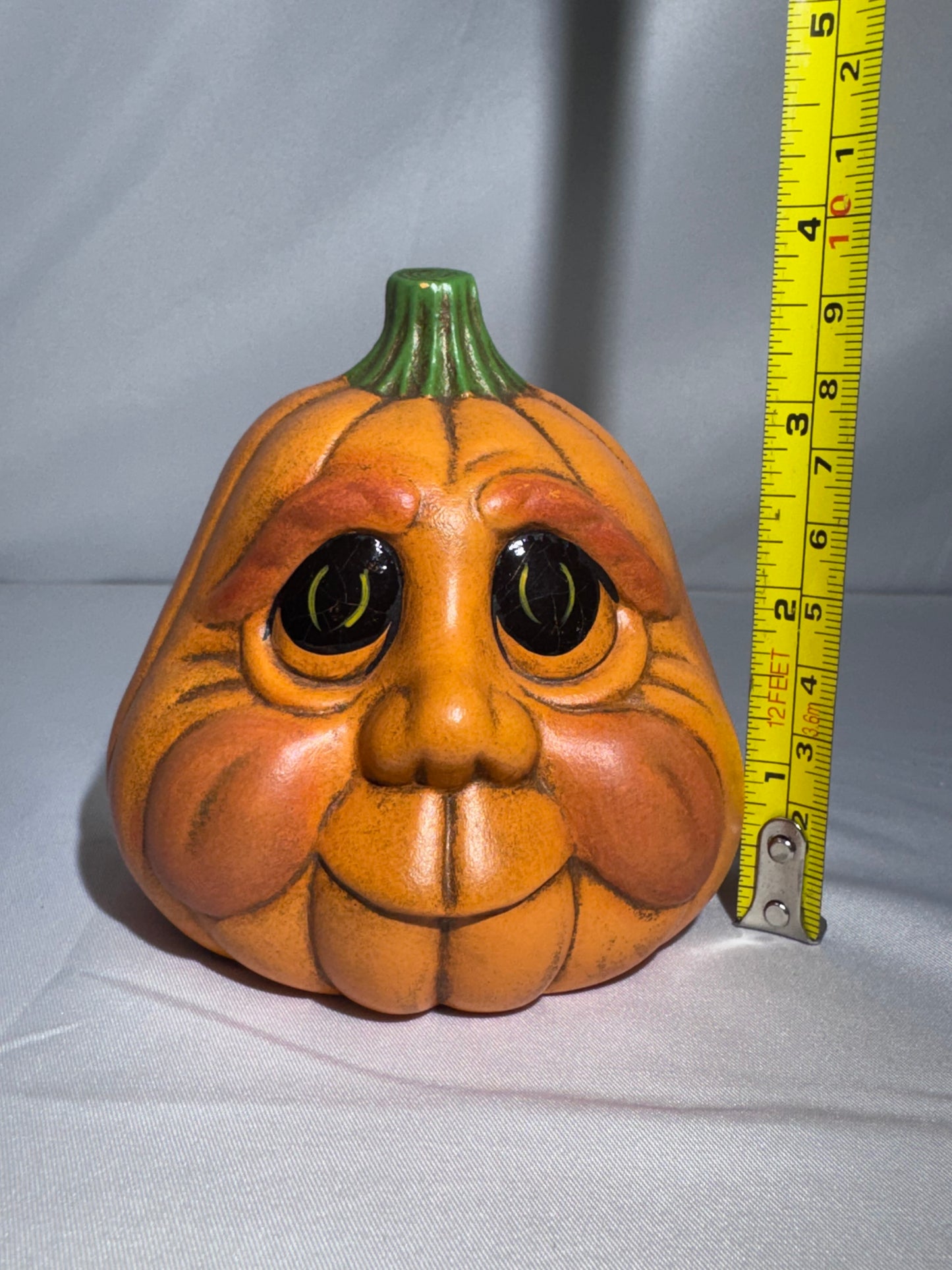 Vintage Hand-Painted Ceramic Pumpkin Figurine – Baby Face – 1999