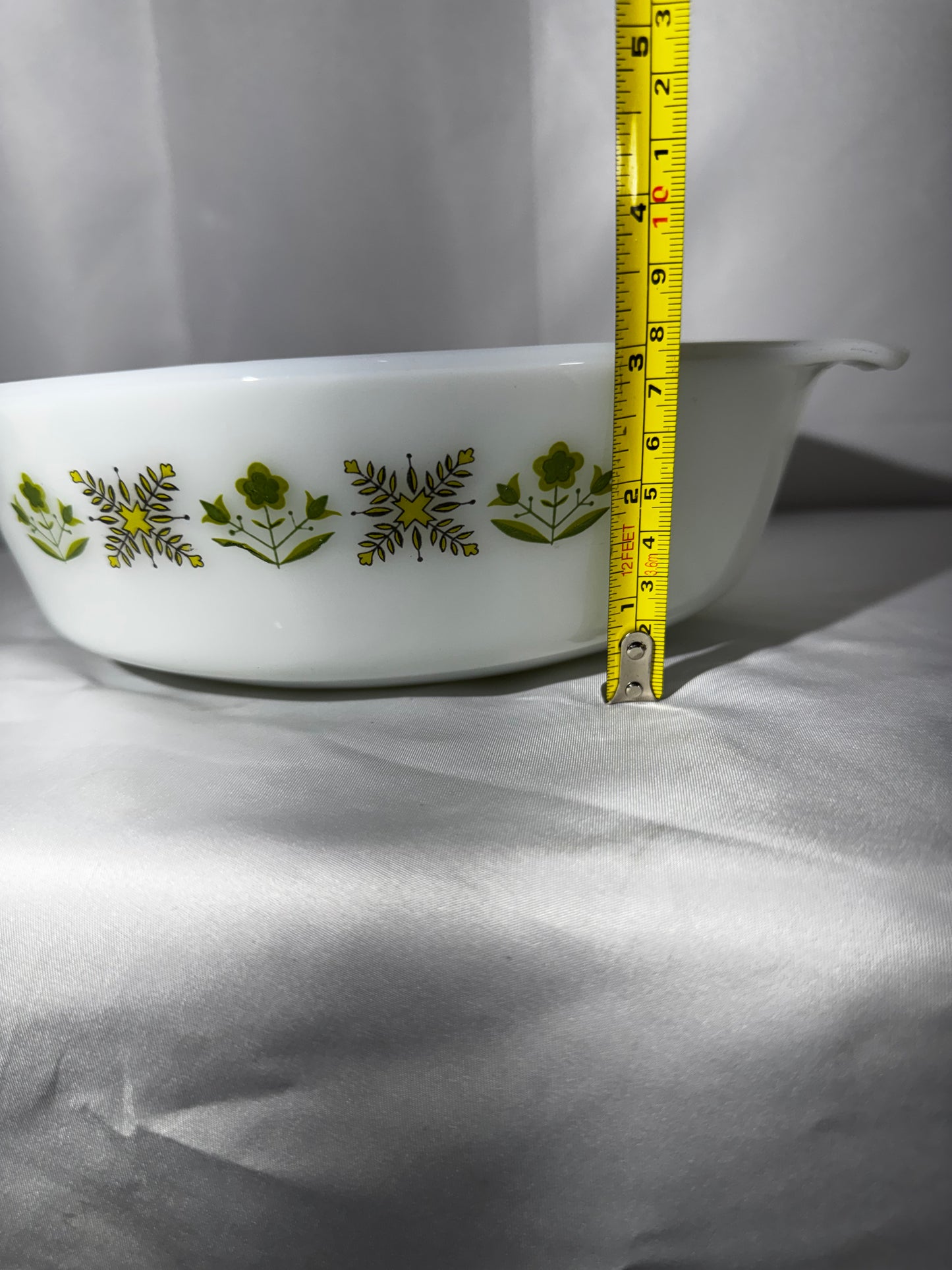 Vintage Anchor Hocking Fire-King Green Meadow 2 Qt Casserole Dish #438 Milk Glass