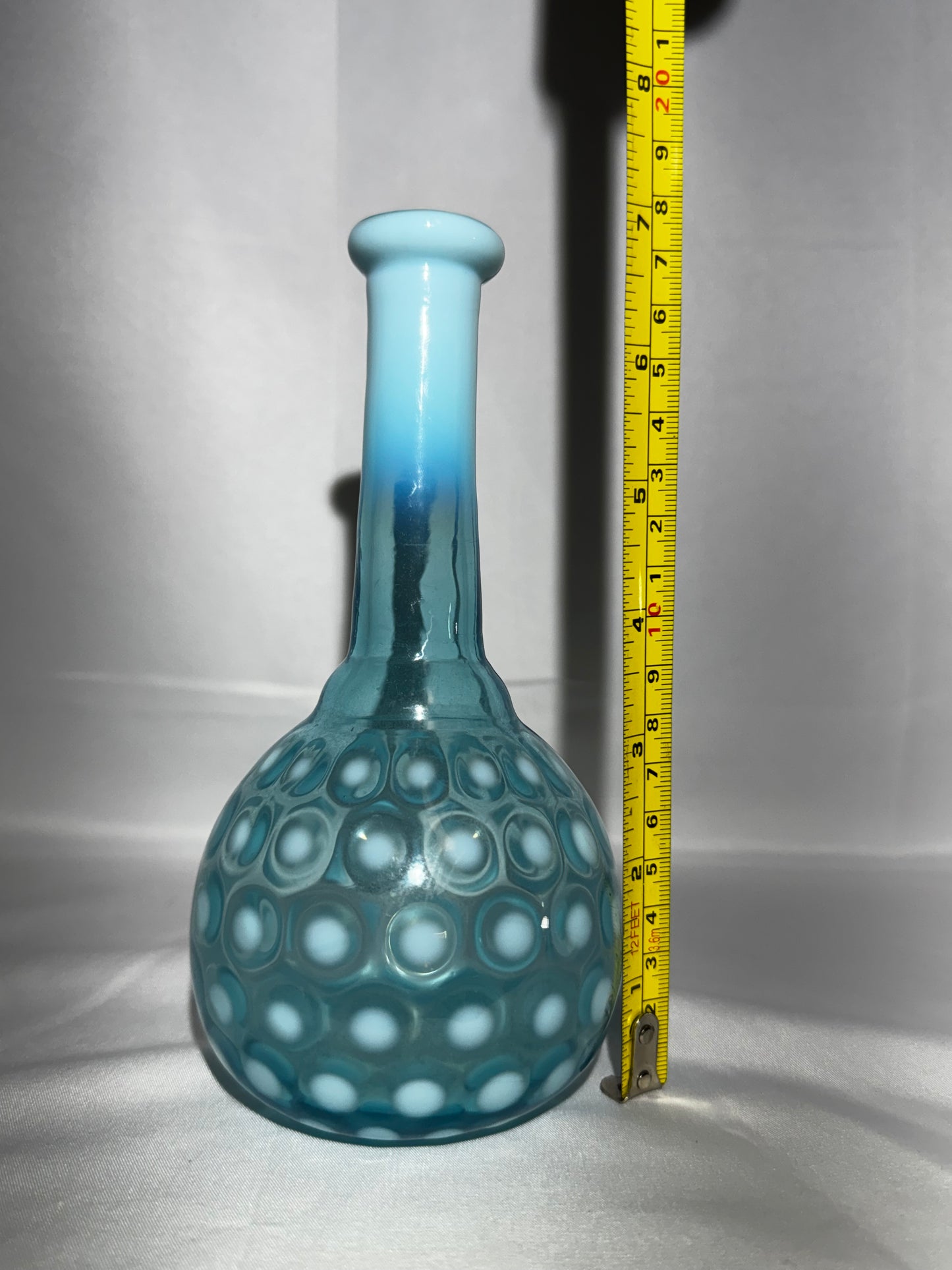 Antique Blue Opalescent Coin Spot Barber Bottle EAPG Glass 7.5”