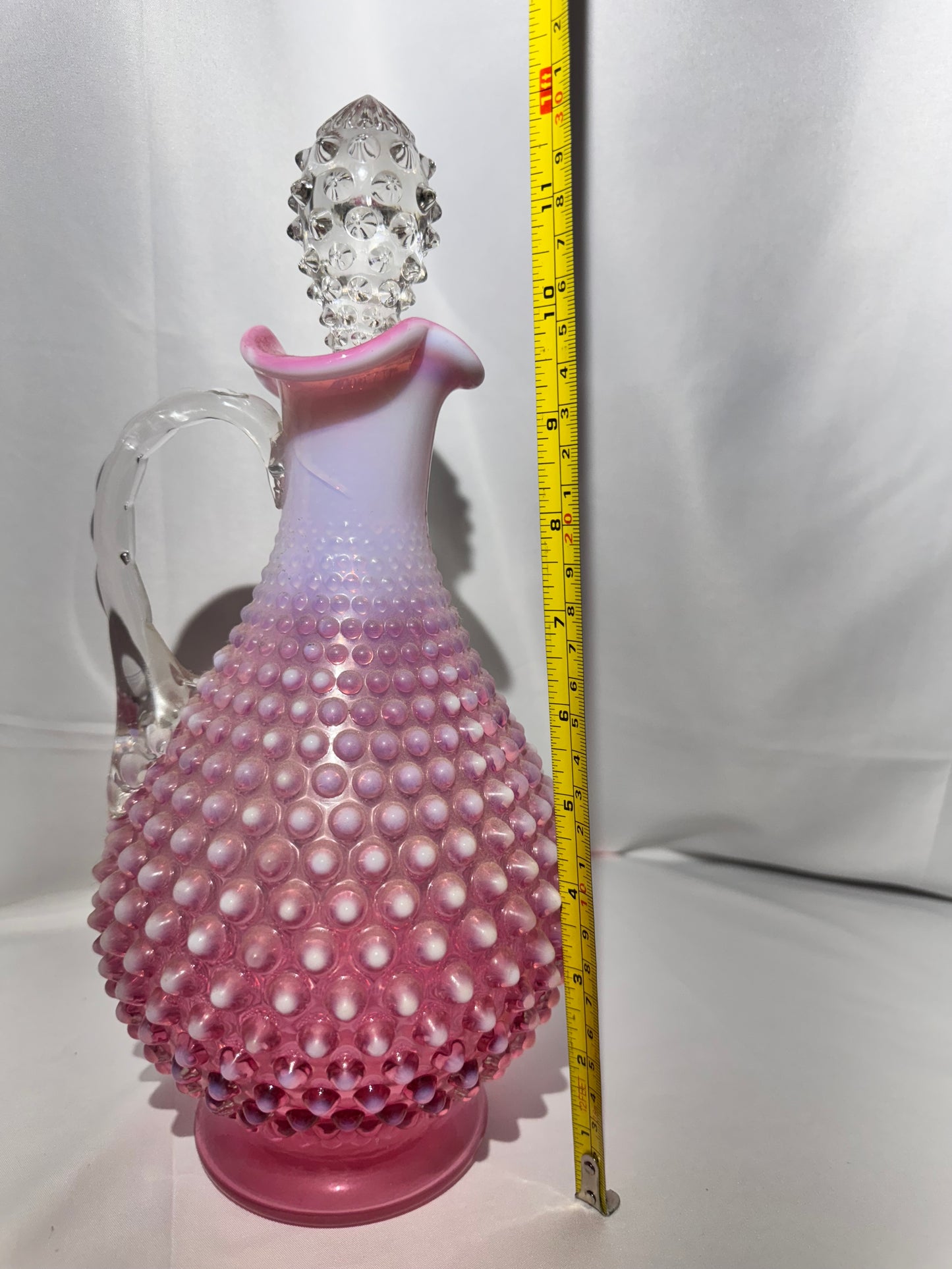 Vintage Fenton Cranberry Hobnail Glass Wine Decanter with Stopper – Approx. 13” Tall