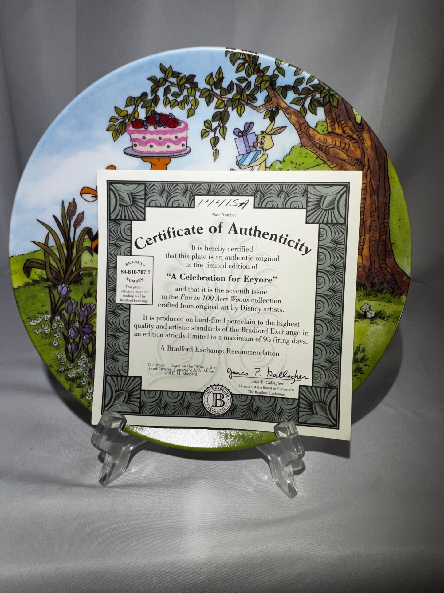 Bradford Exchange Disney Winnie the Pooh A Celebration for Eeyore Plate COA 7th Issue