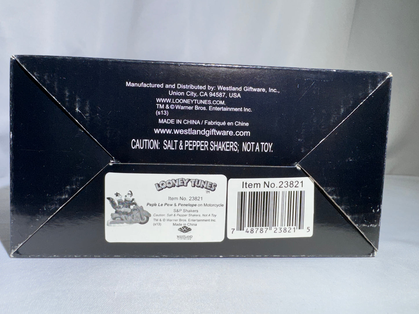2009 Westland Looney Tunes Pepe Le Pew Penelope and motorcycle Magnetic Shakers Box