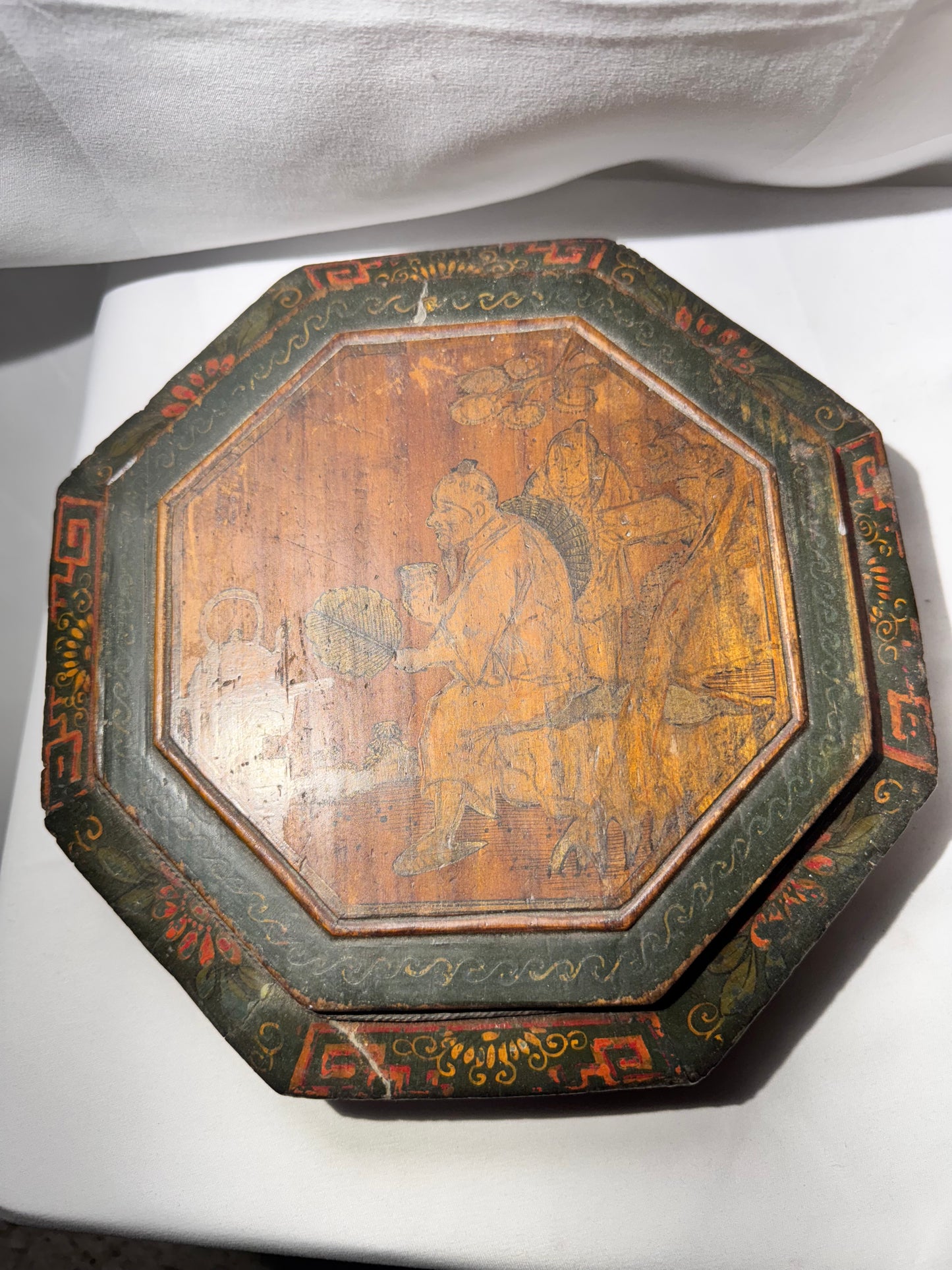 Antique Chinese Wedding / Brothel Basket – Lacquer Wood & Woven Bamboo
