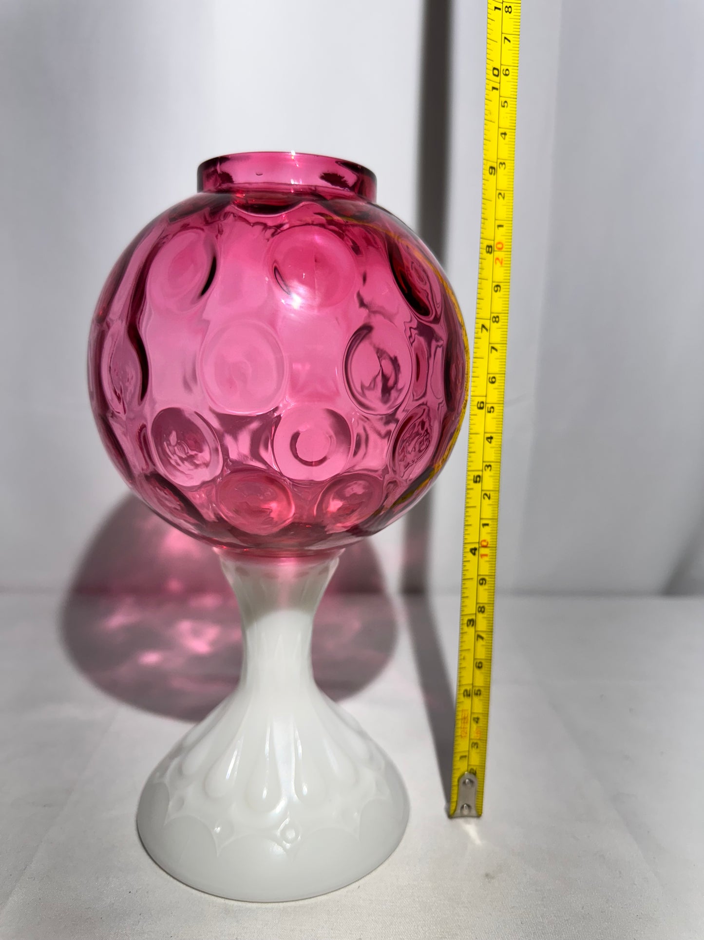 Fenton Coin Pedestal Ivory Ball Rose Bowl – Cranberry & Milk Glass