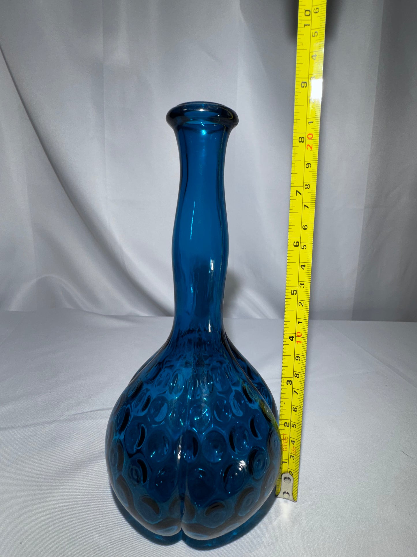 Vintage Mid-Century Jamestown Blue Glass Barber Bottle – Thumbprint / Coin-Dot Pattern