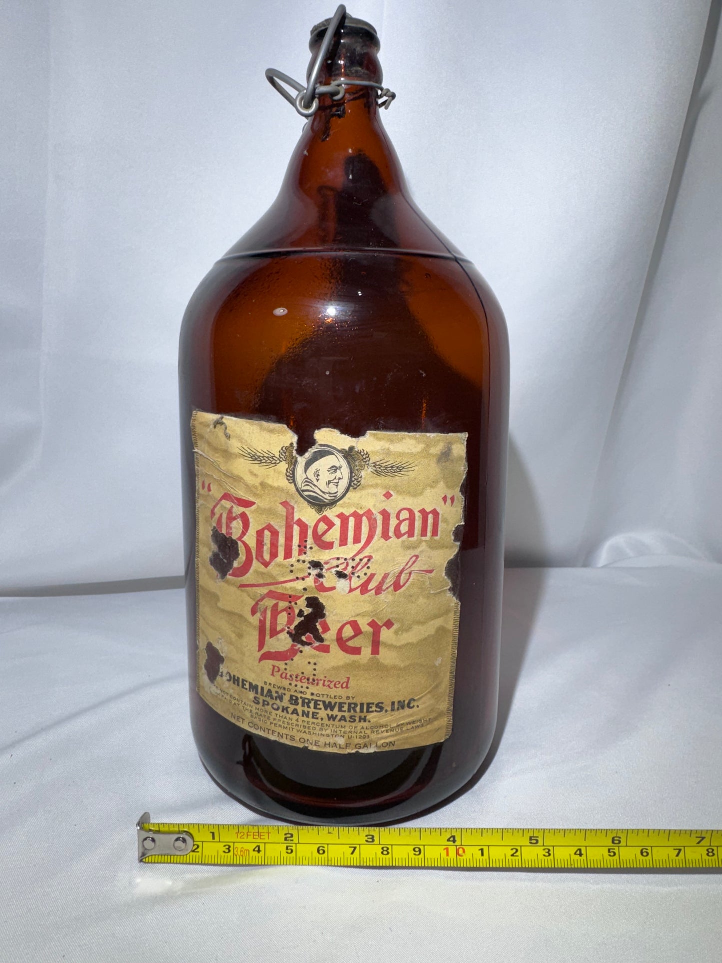 Vintage Bohemian Club Beer Half-Gallon Amber Glass Bottle – Spokane, Washington
