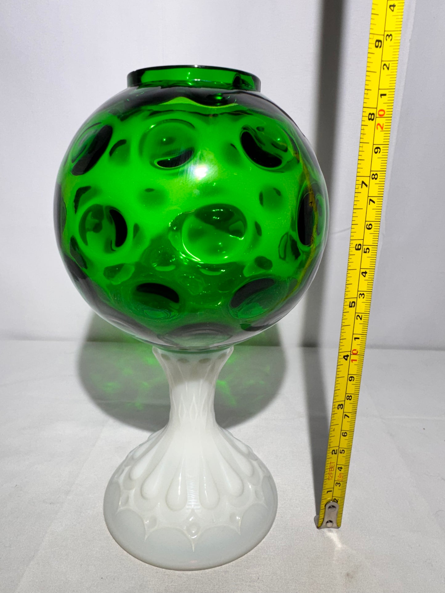 Fenton Coin Pedestal Ivory Ball Rose Bowl – Green & Milk Glass