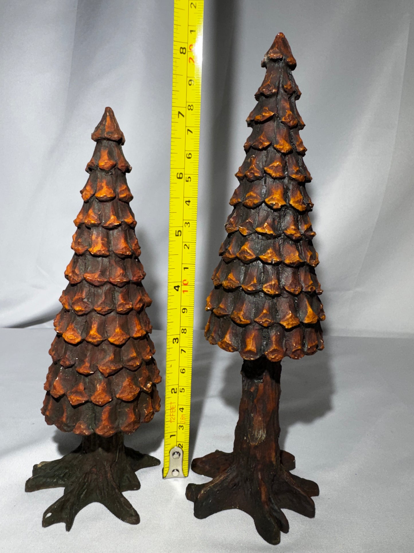 Department 56 Village Pine Cone Trees Set of 2 #5221-3 Retired Hand Painted Porcelain 7” & 8”