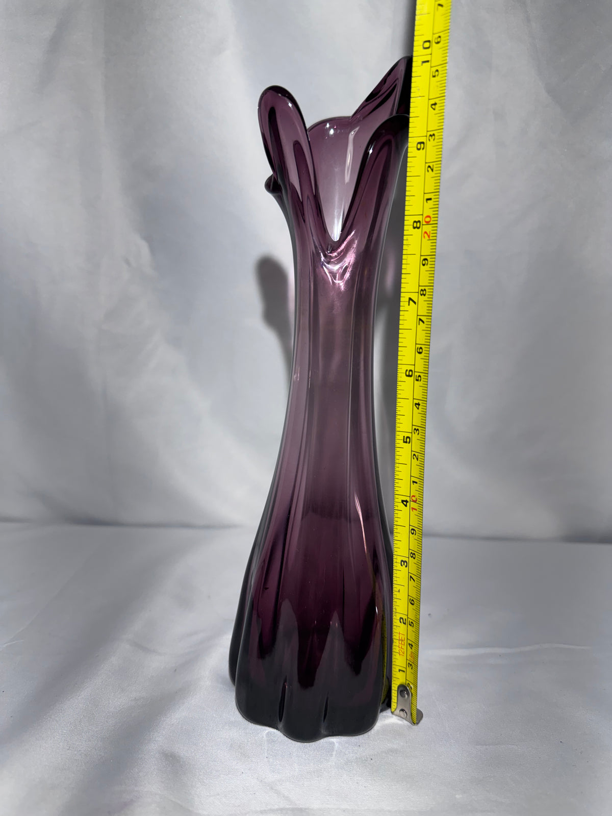 Vintage Amethyst Purple Glass Five-Finger Swung Vase – Mid-Century Modern – 10.5” Tall
