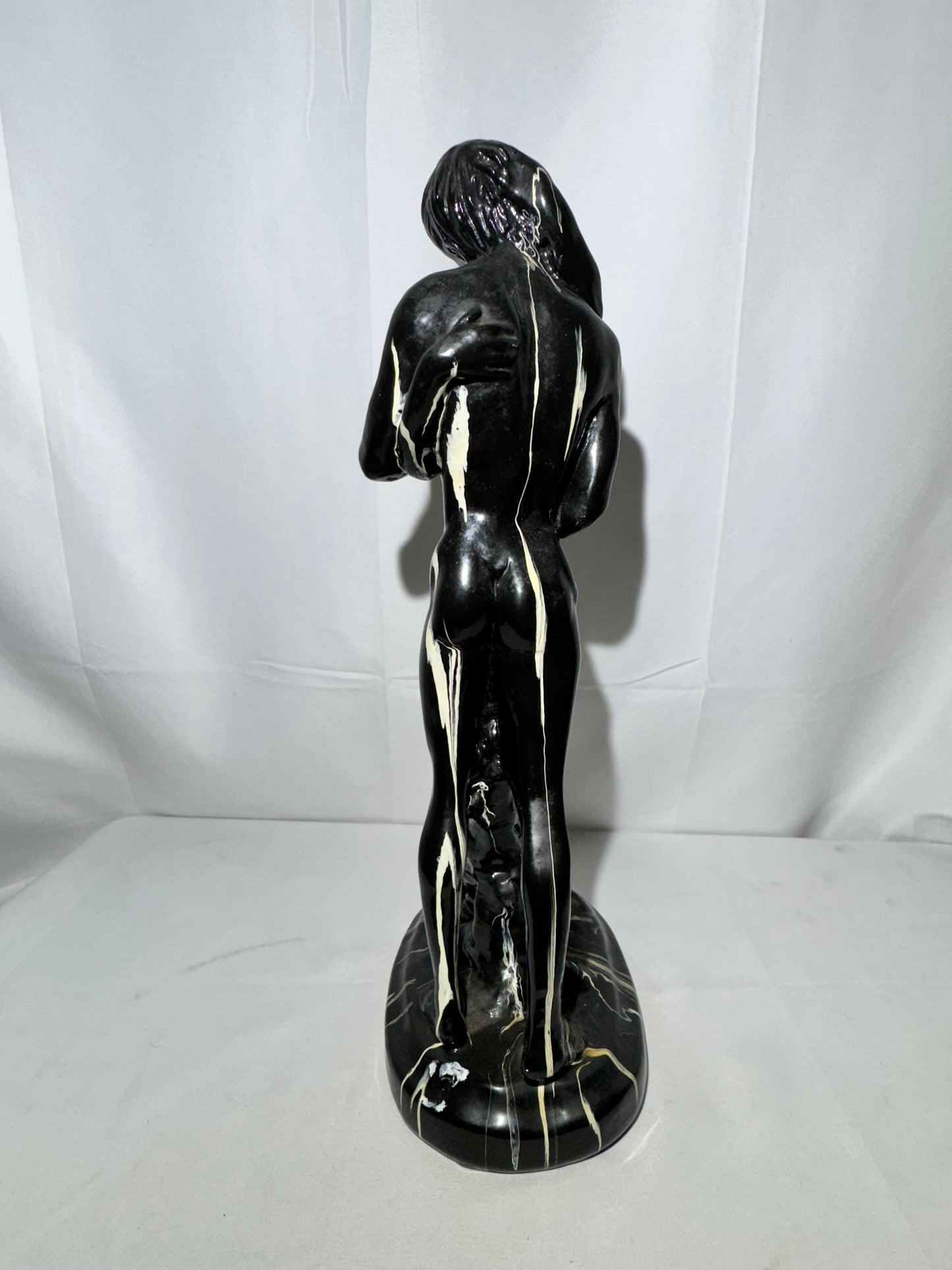 Art Deco Ceramic Sculpture “Lovers Embrace” / “The Kiss” – Black & White – 15.5” Tall