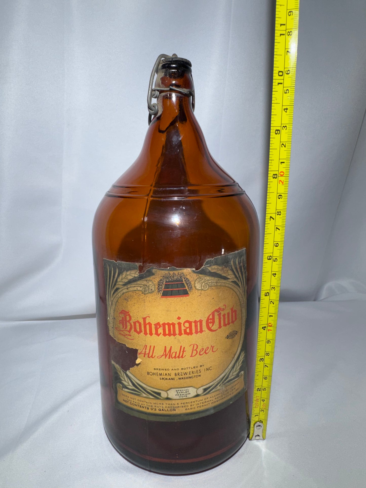 Vintage Bohemian Club All Malt Beer Bottle – Half-Gallon Amber Glass – Spokane, Washington