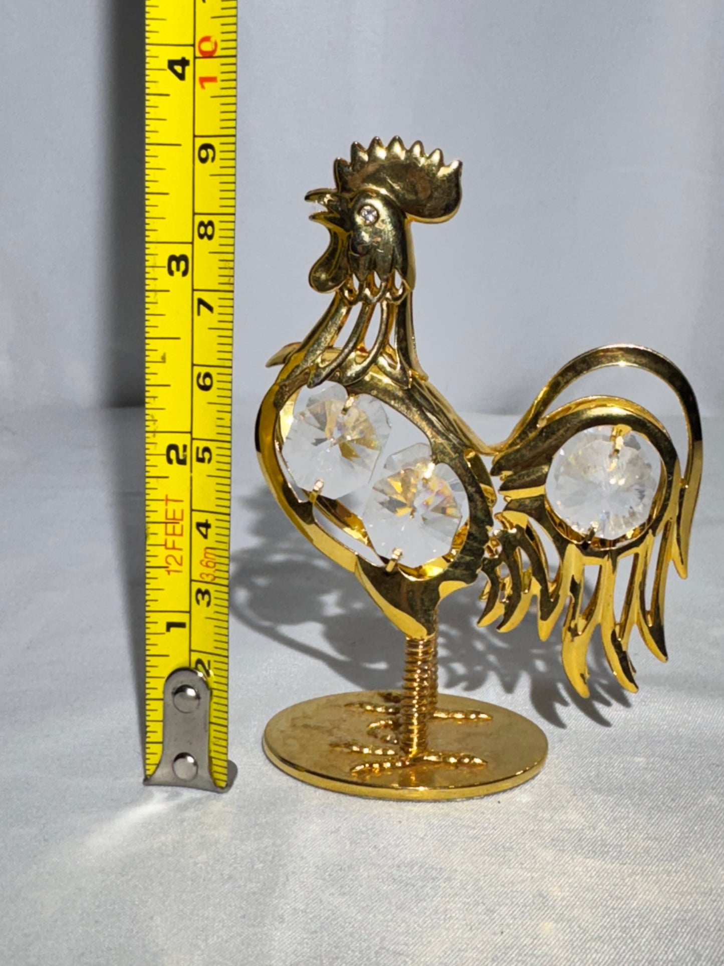 24K Gold Plated Rocking Rooster Figurine w/ Crystals – Collectible