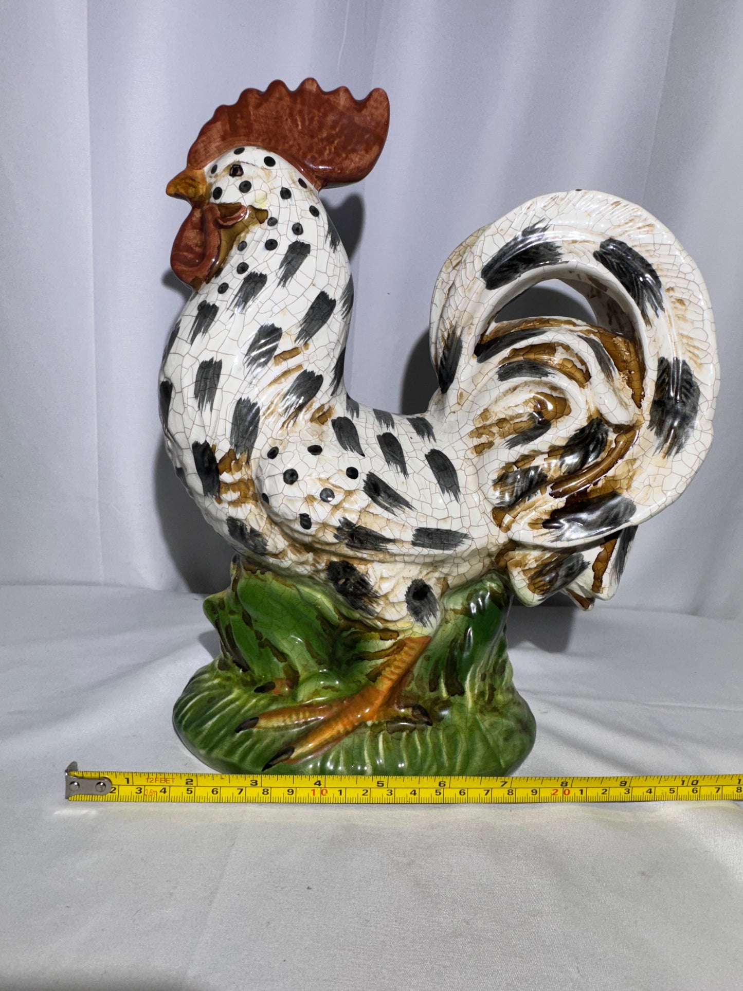 Apropos Large Ceramic Crackle Glaze Spotted Rooster Figurine – Hand-Painted Farmhouse Decor