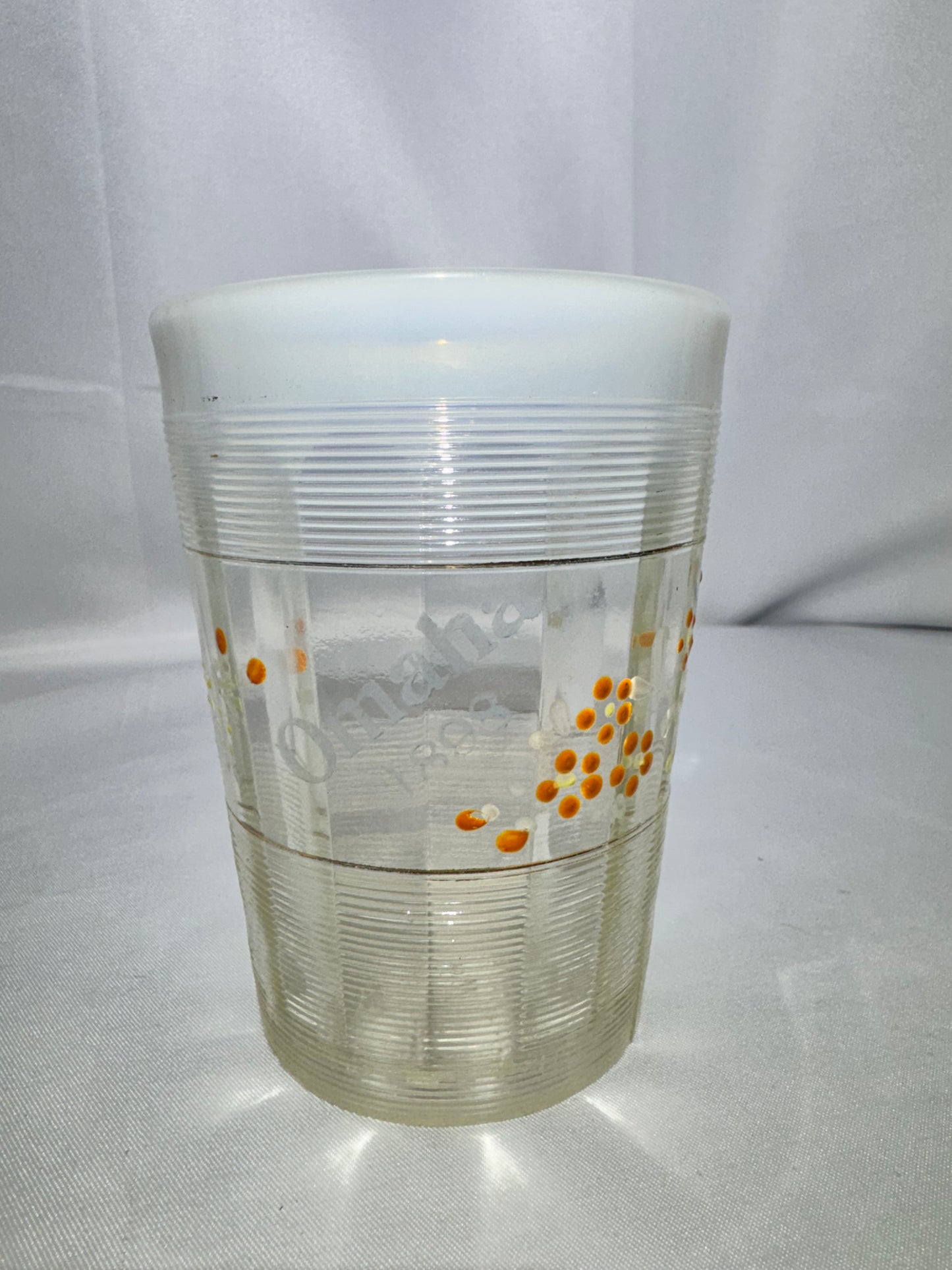 Antique 1898 Omaha Souvenir Tumbler – Hand Painted Flowers – Northwood Rivet Edge