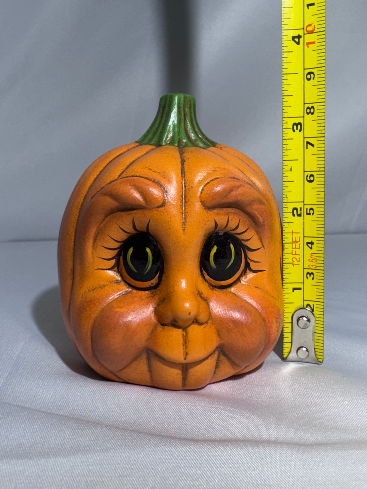 Vintage 1999 Ceramic Pumpkin Baby Face Figurine Hand Painted Fall Halloween