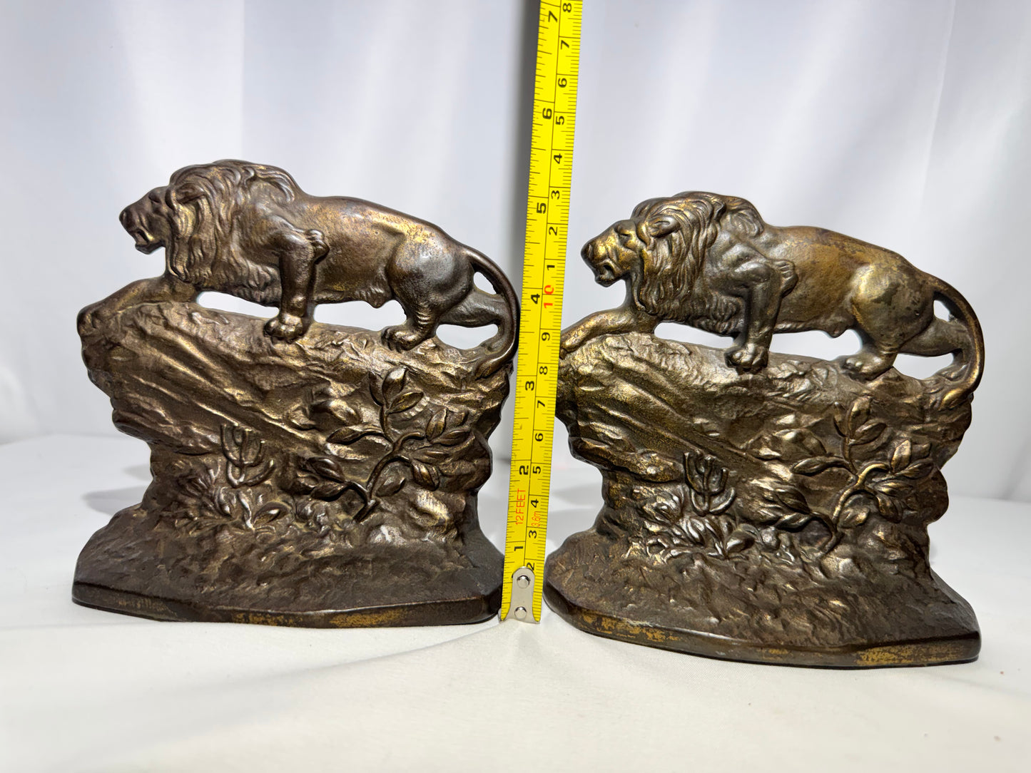 Vintage Cast Iron “Crouching Lion” Bookends – Connecticut Foundry c.1930