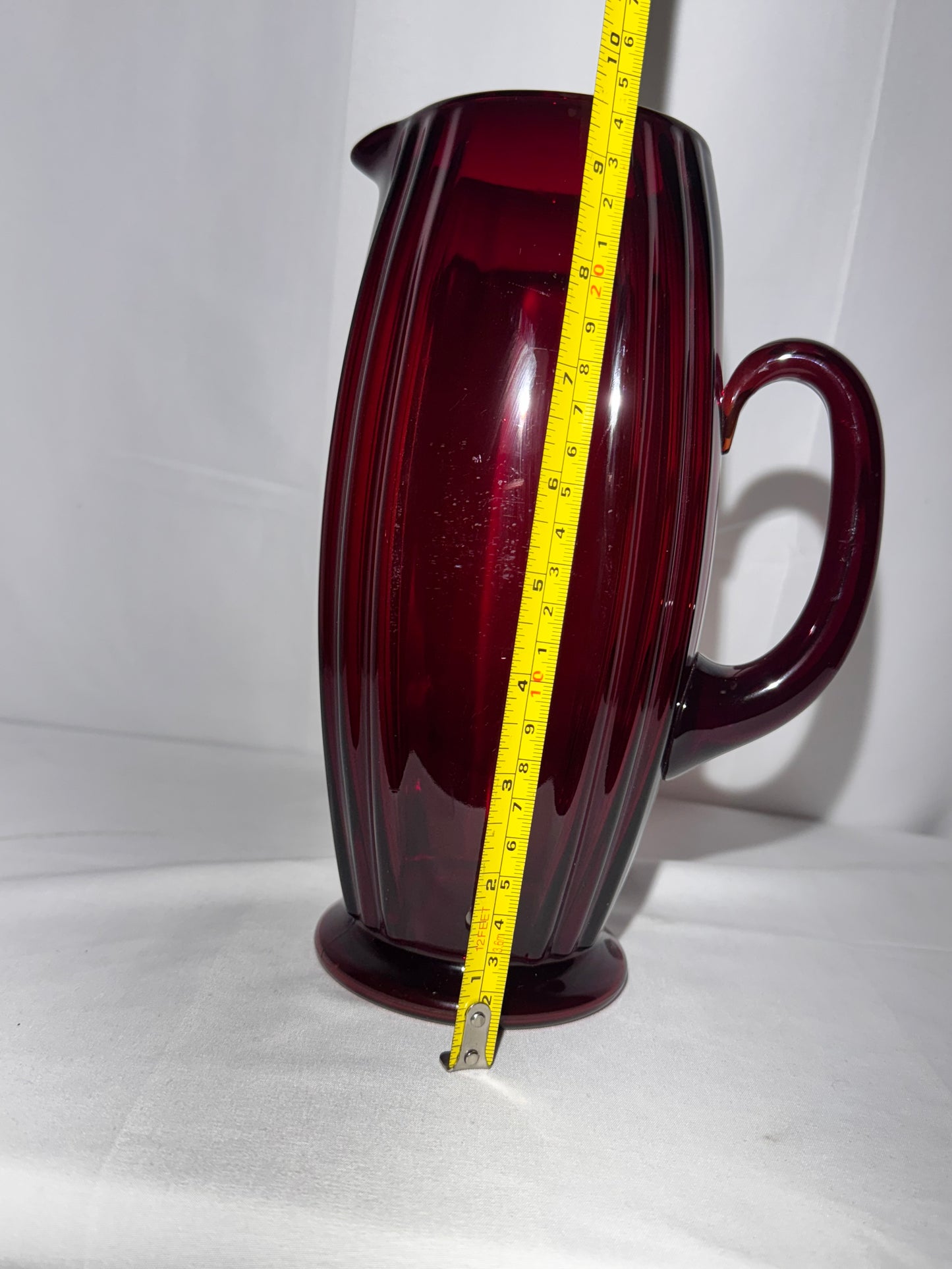 Vintage New Martinsville “Oscar” Ruby Red Glass Pitcher – 9 3/4” Tall