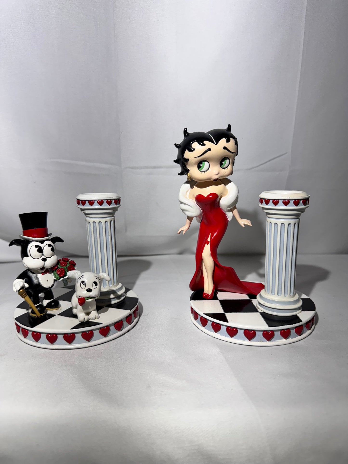 Betty Boop “Enchanted Evening” Collector Candlestick Set Pudgy & Bimbo – Rare
