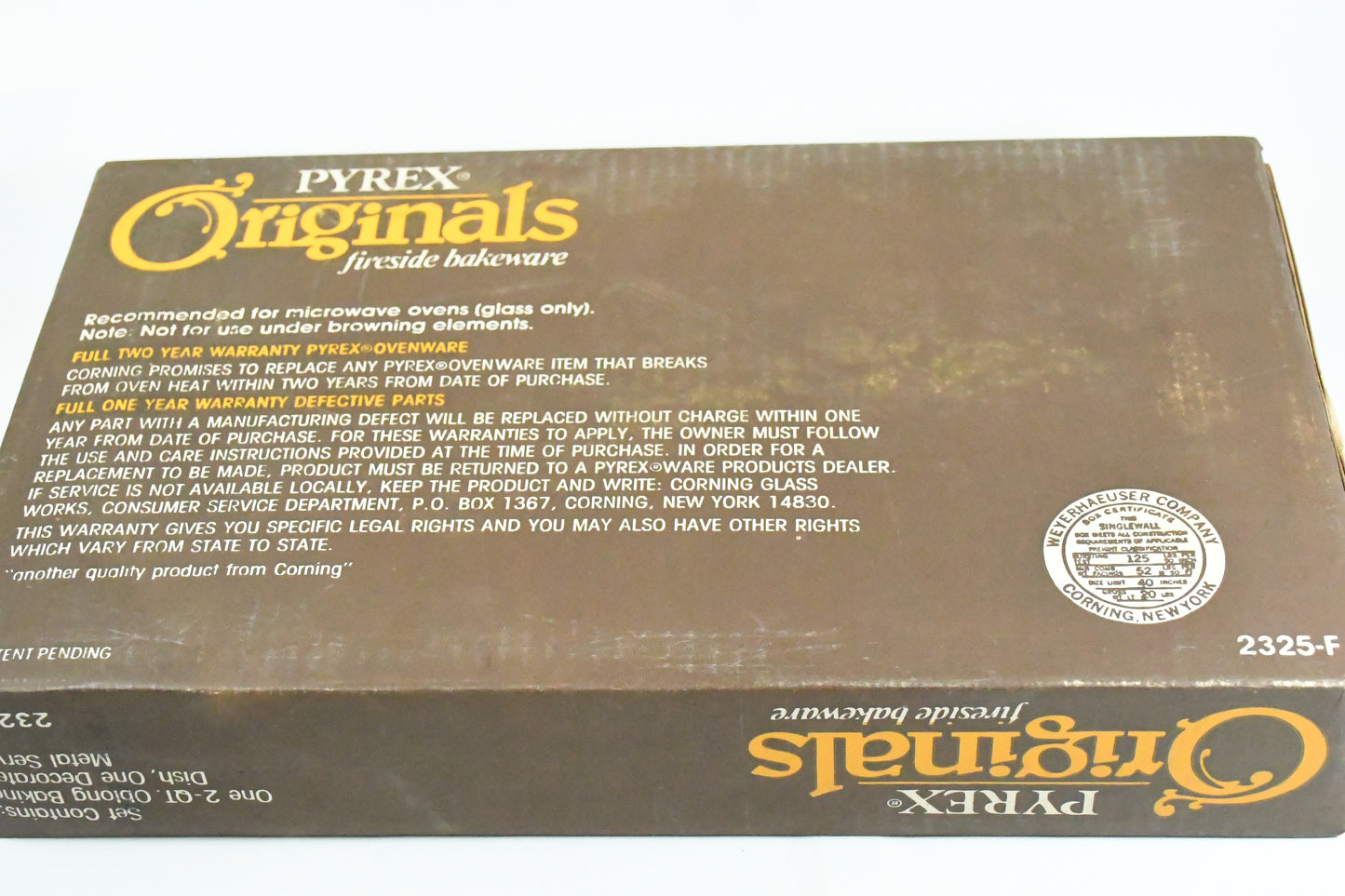 Pyrex Original Fireside bakeware 2325-F 2qt.