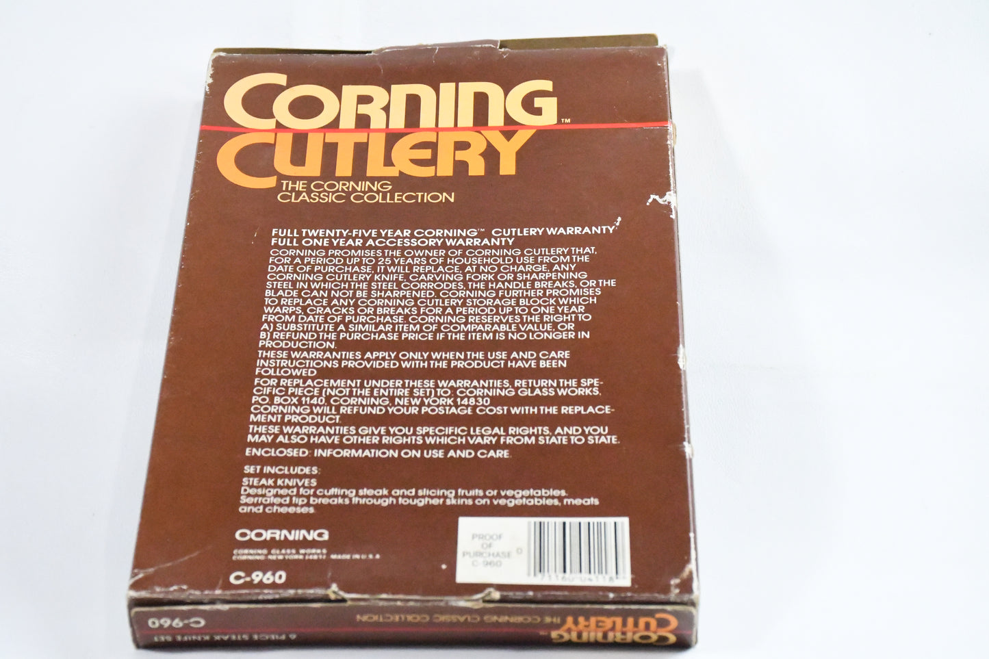 The Corning Classic Collection- Corning Cutlery- C960-6 piece Steak Knife Set-in Box