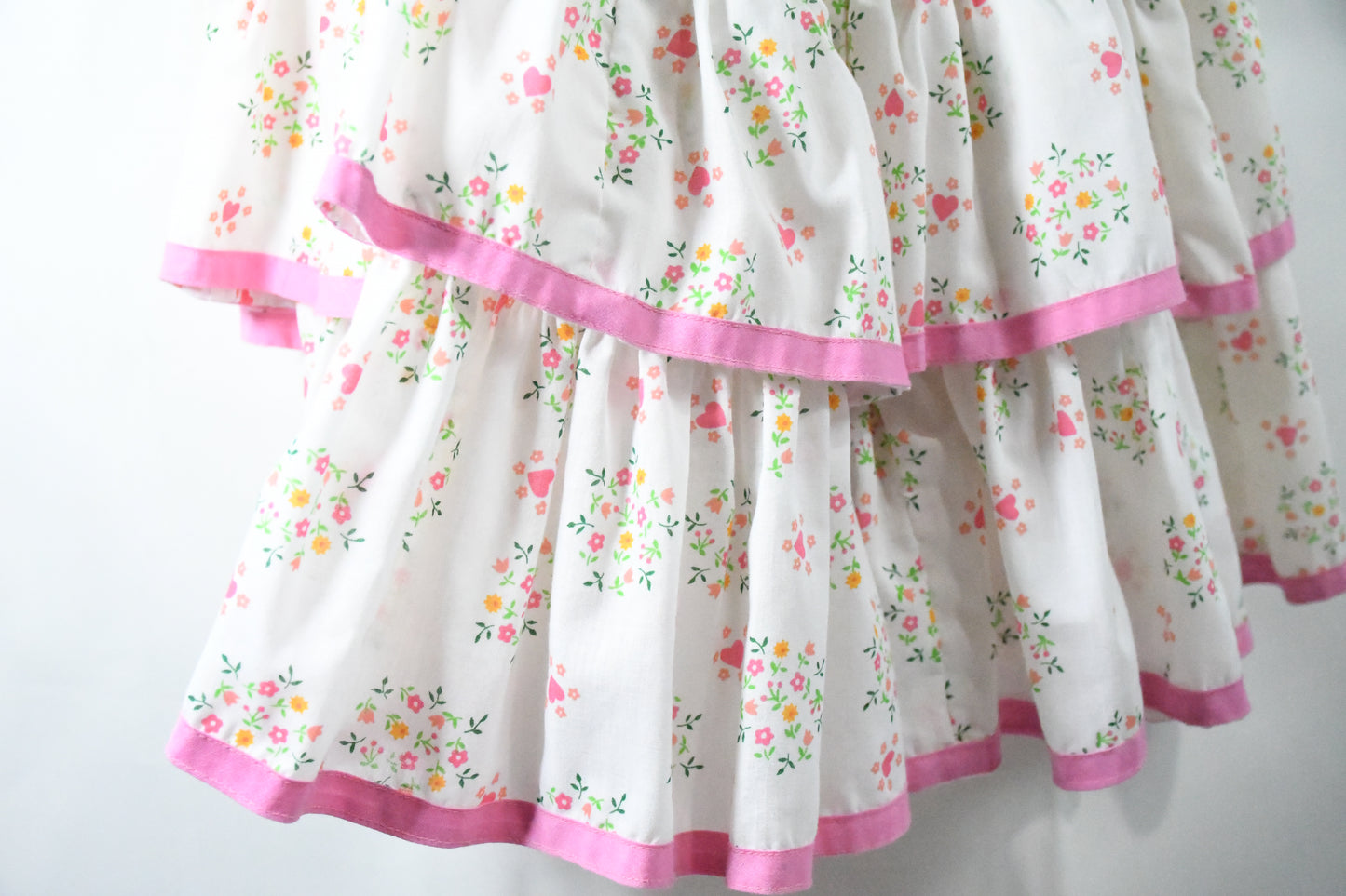 Kate Schorer-Womens Square Dancing Dress- Pink Flower pattern w/ matching belt- puff sleeves-70's