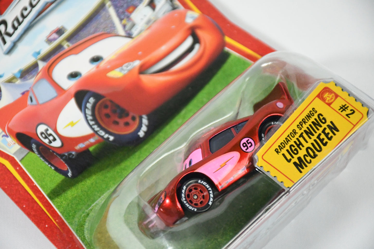 Disney-Pixar-Cars-Race O Roma-Radiator Springs Lighting McQueen #2-M1054--Mattel Red and Pink