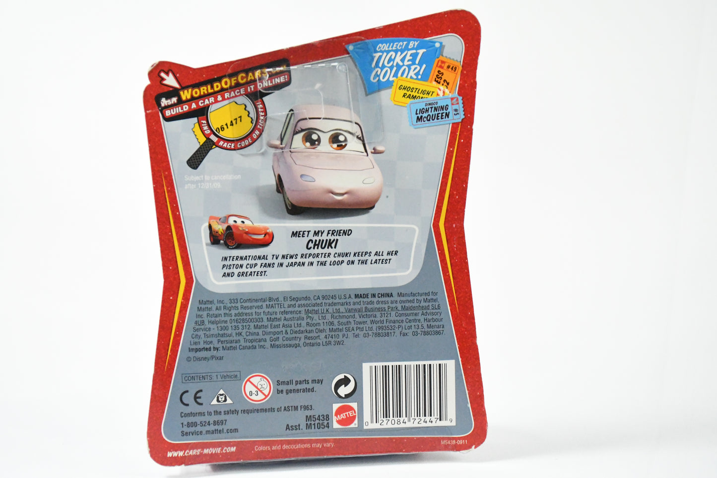 Disney-Pixar-Cars-Mattel-Whitewalls Lighting McQueen#110-Rac O Roma-M5438 M1054-NIB