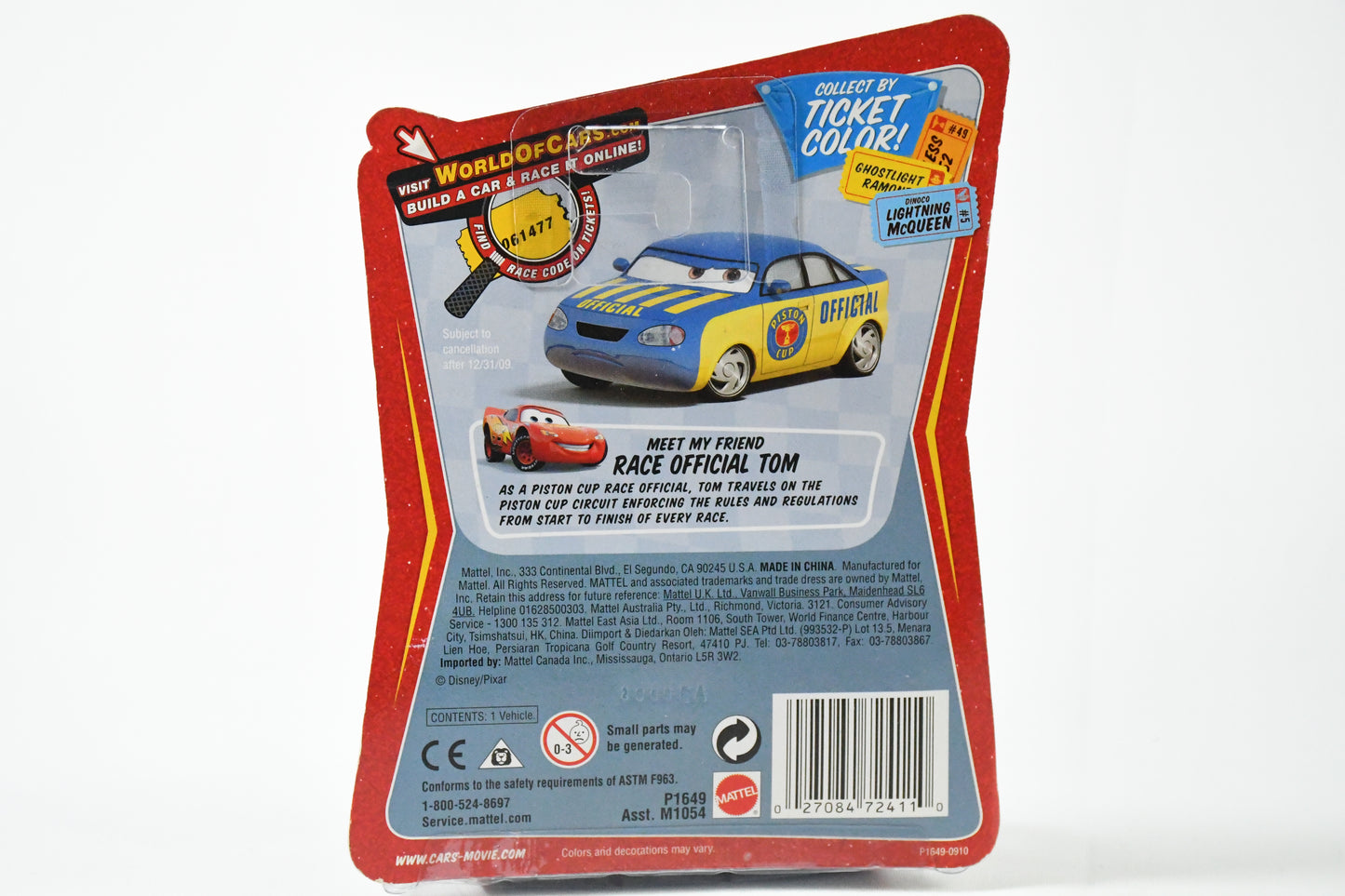 Disney-Pixar-Cars-Mattel- Tumbleweed Lighting McQueen #88-Race O Roma-P1649 M1054-NIB