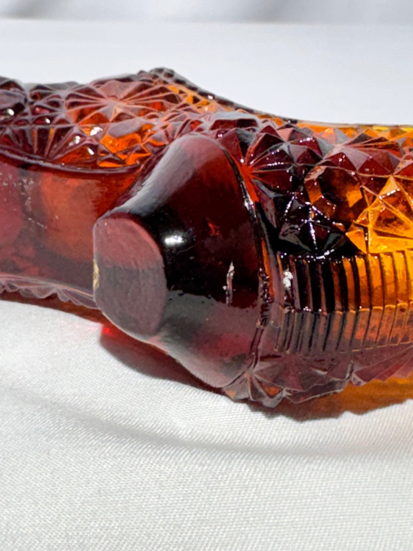 Vintage Amber Daisy & Button “Princess Slipper” Glass Shoe