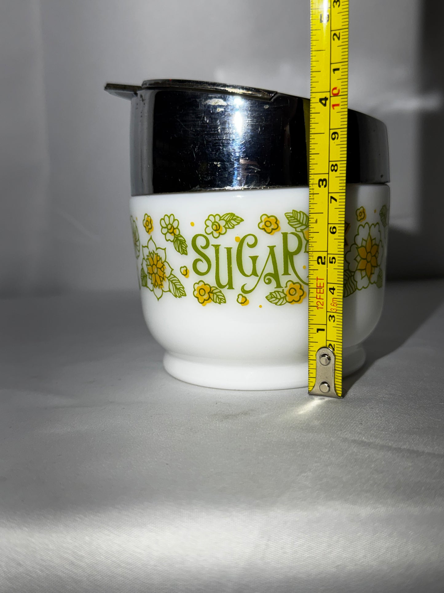 Vintage Gemco Spring Blossom Crazy Daisy Milk Glass Sugar Dispenser Chrome Lid USA