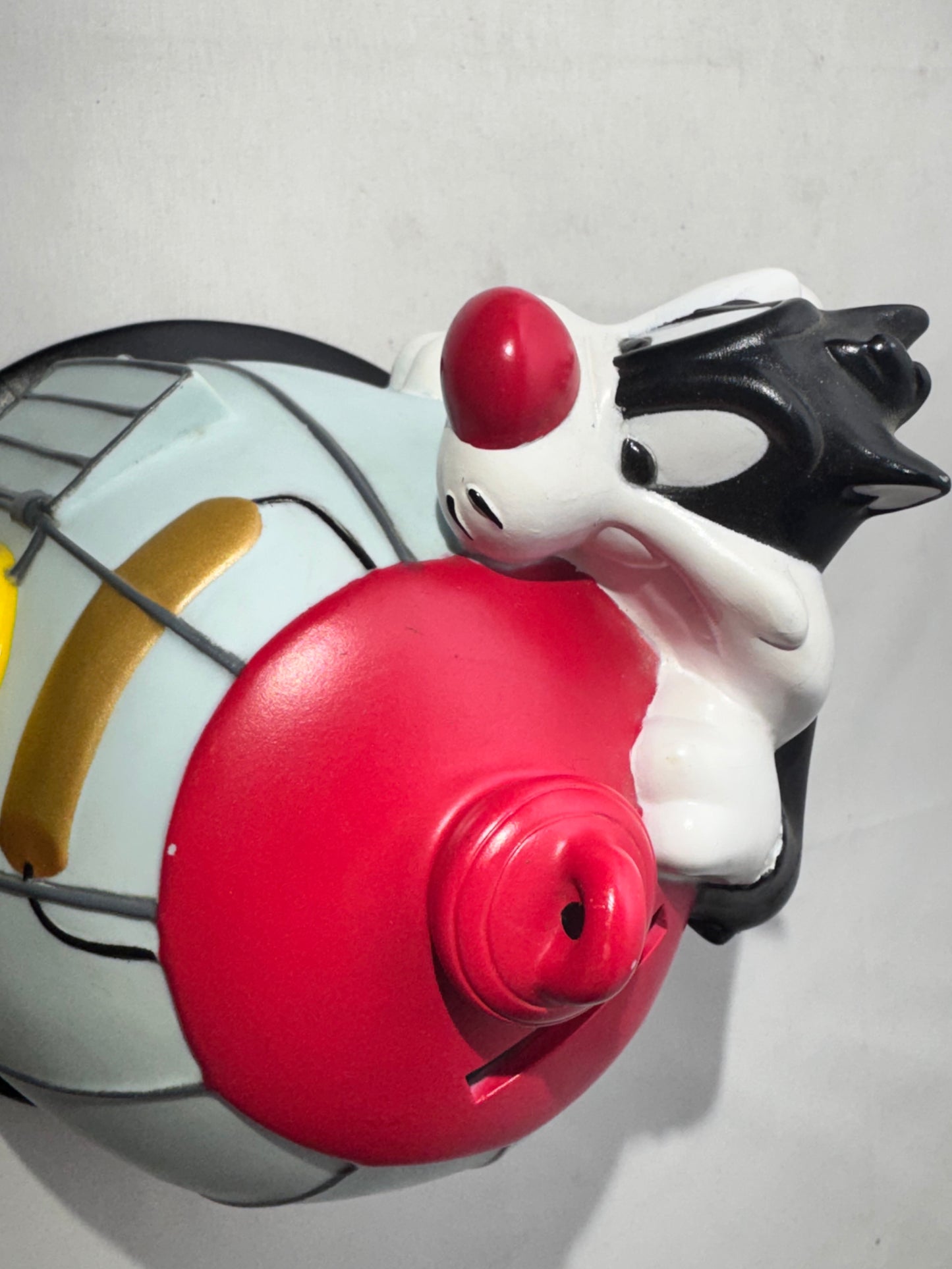 Vintage Looney Tunes Sylvester & Tweety Bird Cage Coin Bank – With Stopper