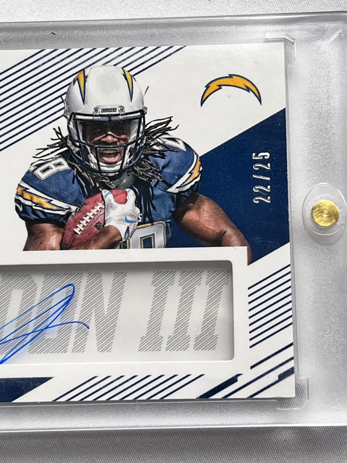 Football Card - Melvin Gordon III - Rookie Card - Clear Vision -2015 Panini - Autographed patch - # 22/25 CCJ-MG - LA Chargers
