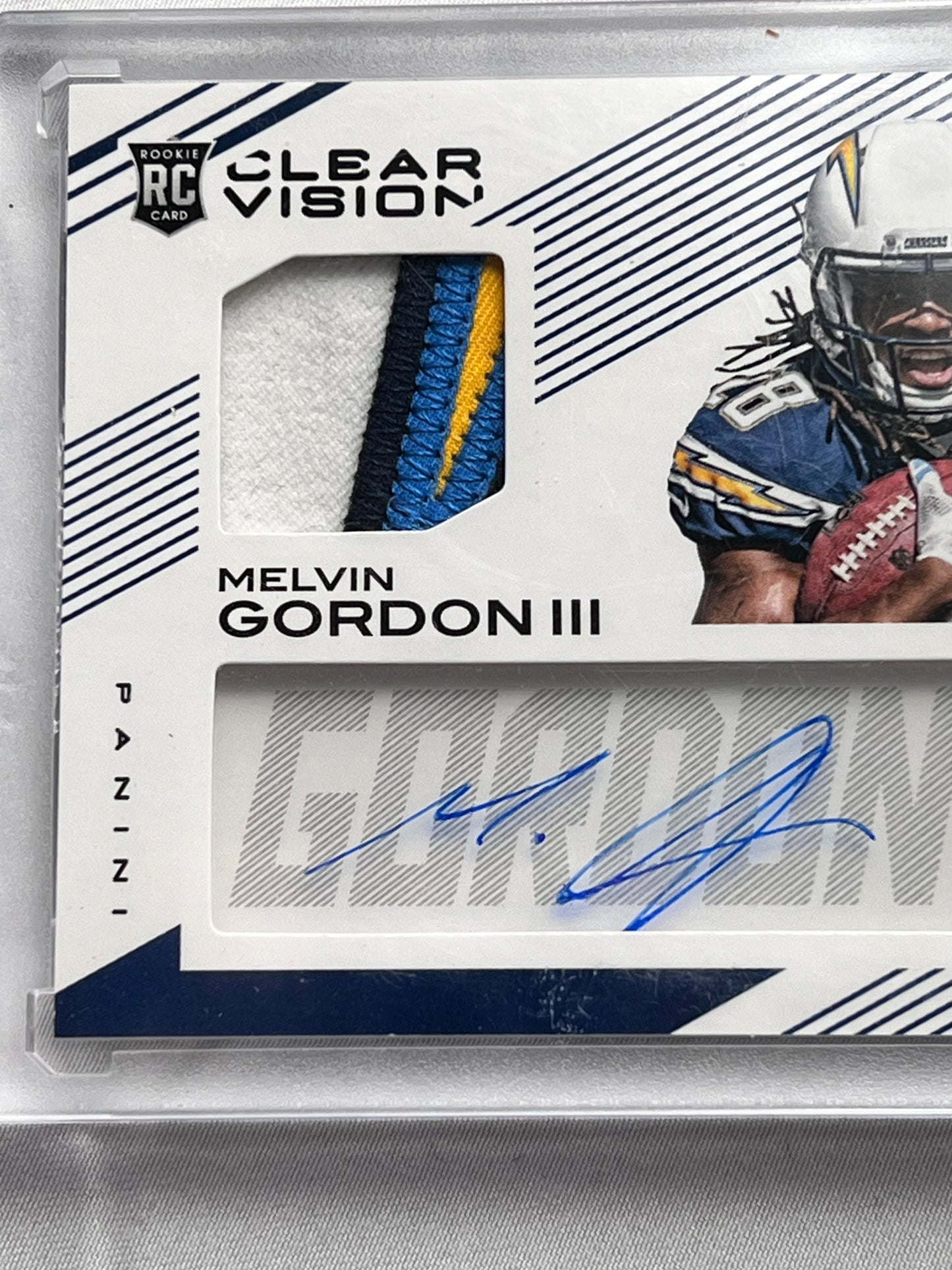 Football Card - Melvin Gordon III - Rookie Card - Clear Vision -2015 Panini - Autographed patch - # 22/25 CCJ-MG - LA Chargers