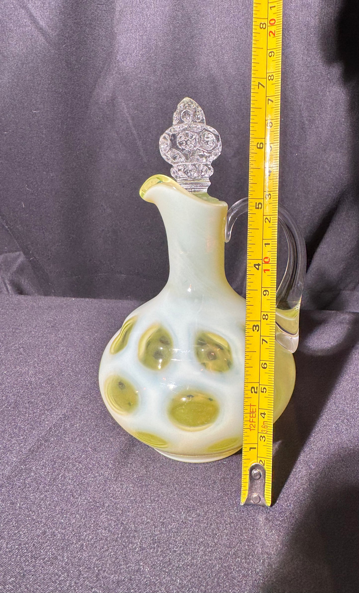 Uranium- Fenton- Cruet - Yellow Opalescent- Coin Dot - “Thumbprint” - Vaseline Glass- Vintage